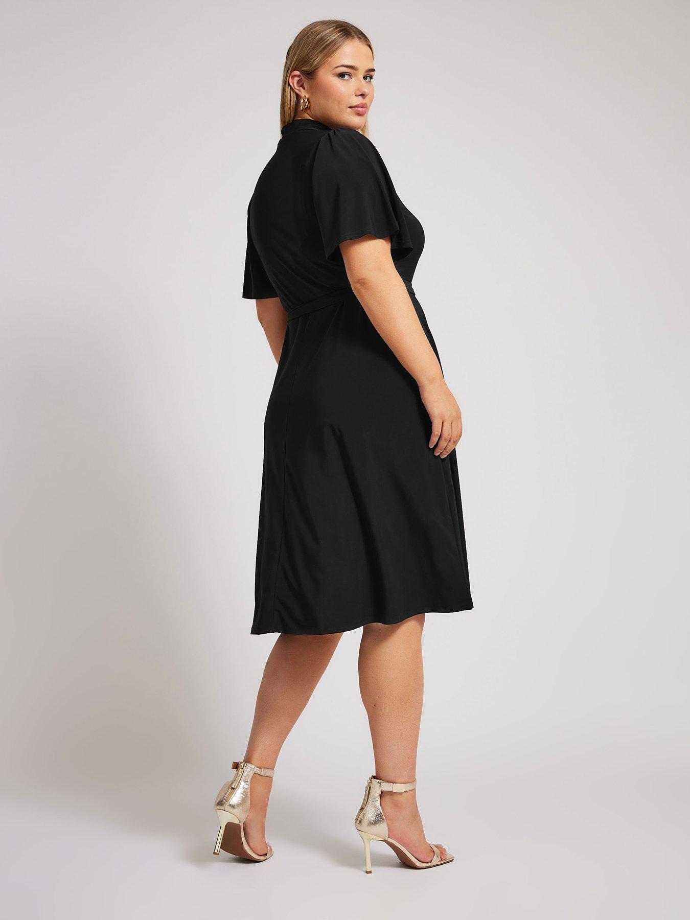 yours-curve-high-neck-belted-skater-dress-blackstillFront