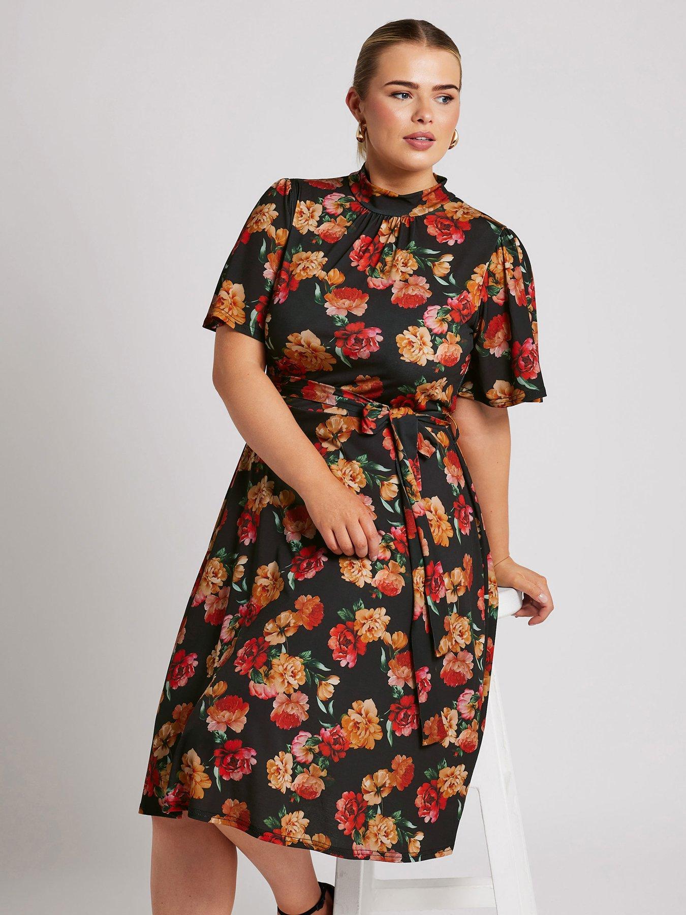 yours-curve-floral-high-neck-belted-skater-dress