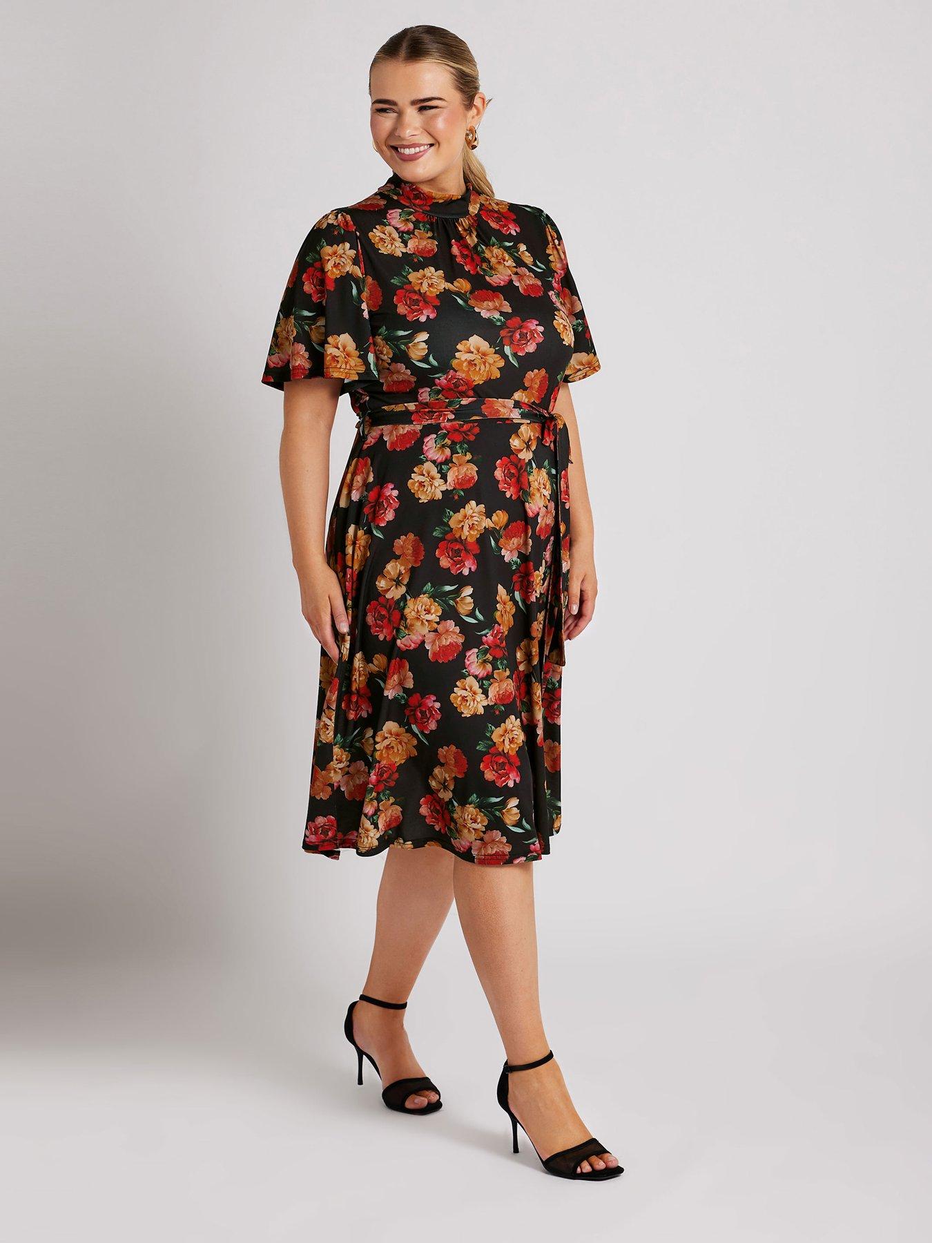 yours-curve-floral-high-neck-belted-skater-dressoutfit