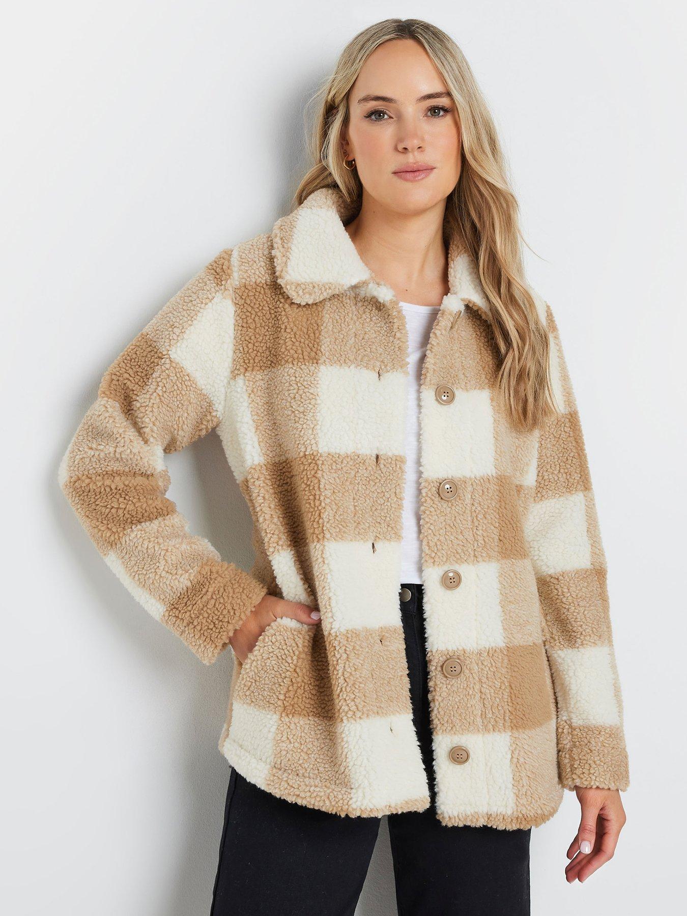 long-tall-sally-check-fleece-jacket-beige