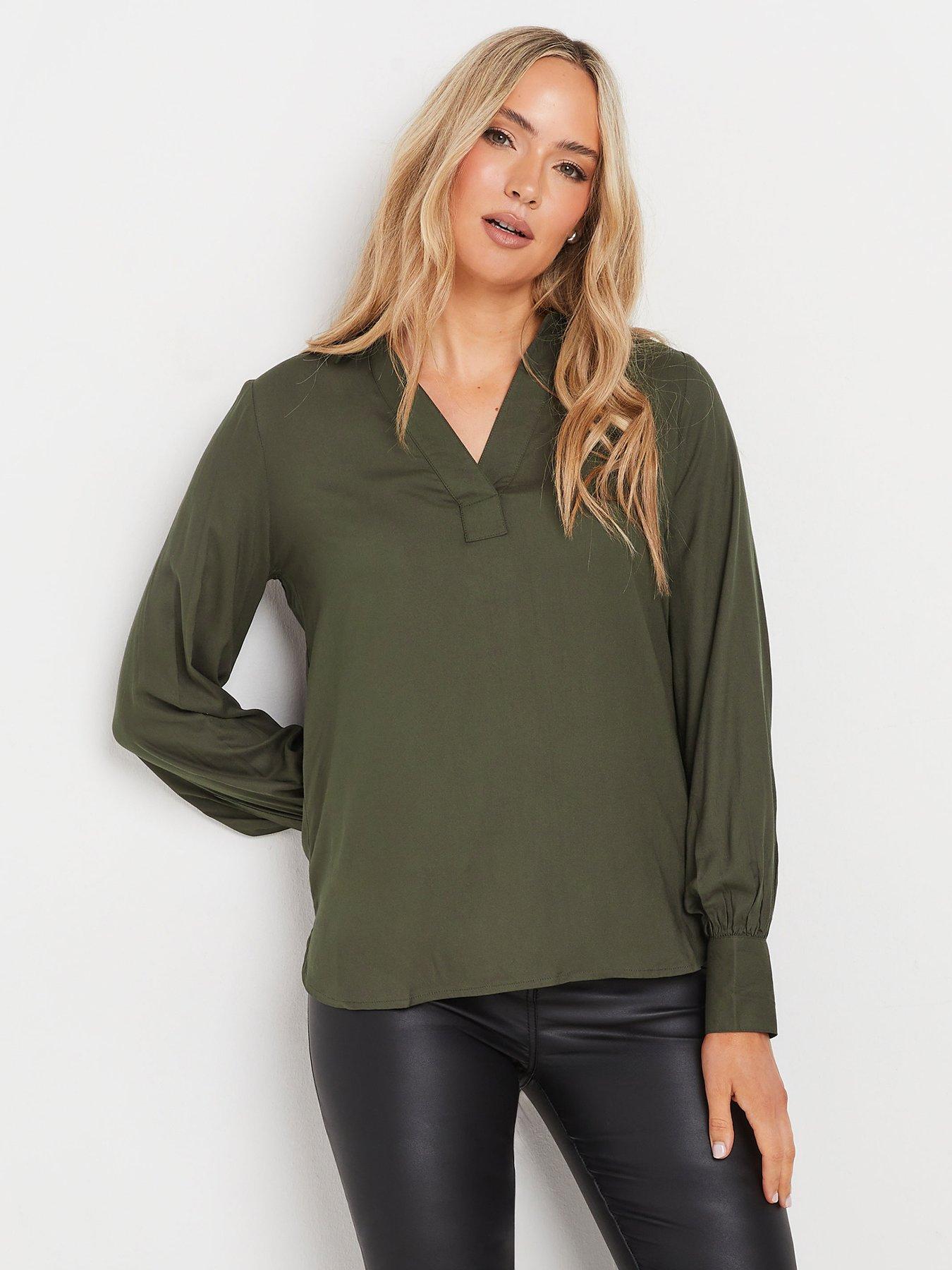 long-tall-sally-tall-collar-woven-top-olive-green