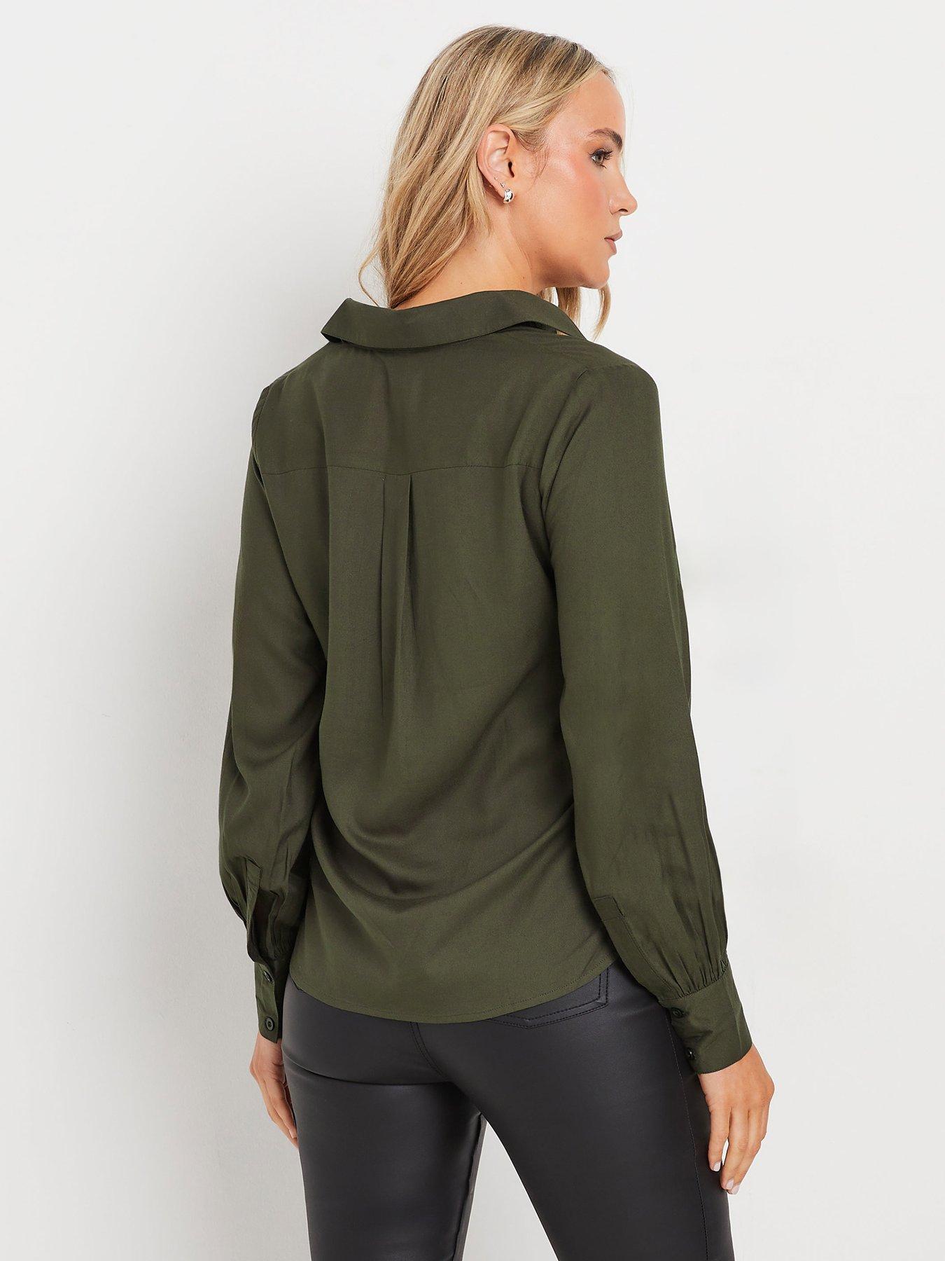 long-tall-sally-tall-collar-woven-top-olive-greenstillFront