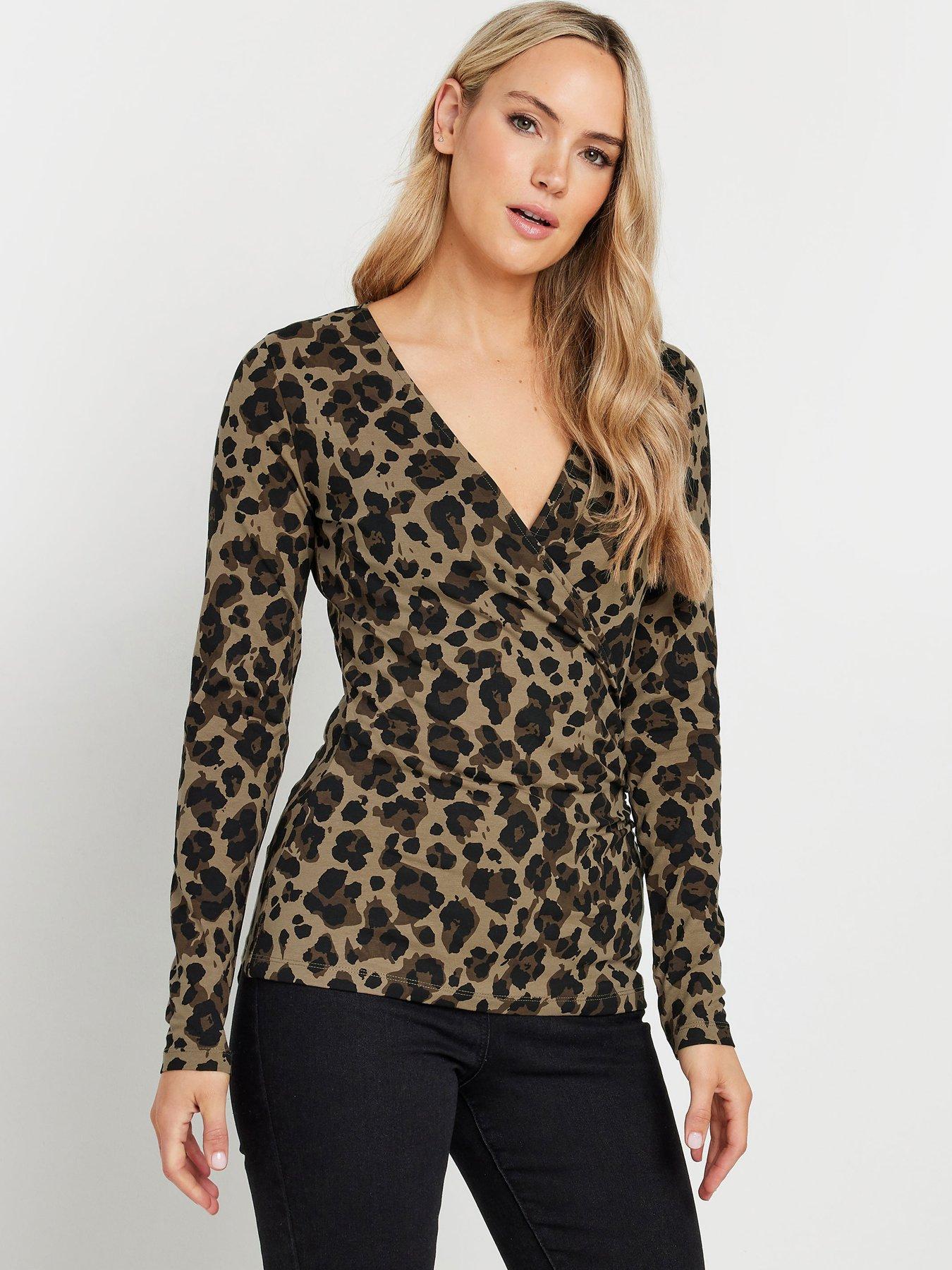 long-tall-sally-animal-cotton-sleeve-wrap-top-brown