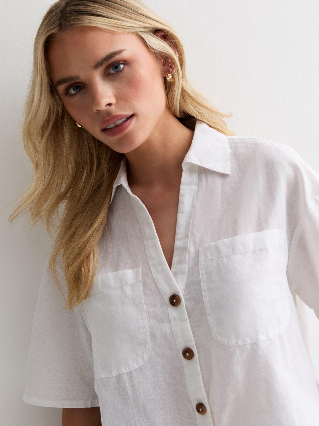 new-look-petite-linen-blend-short-sleeve-shirt-off-whiteoutfit