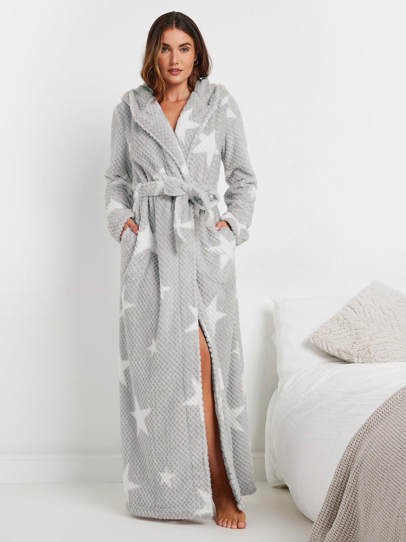 Image of Long Tall Sally Tall Honeycomb Star Hooded Maxi Robe - Grey
