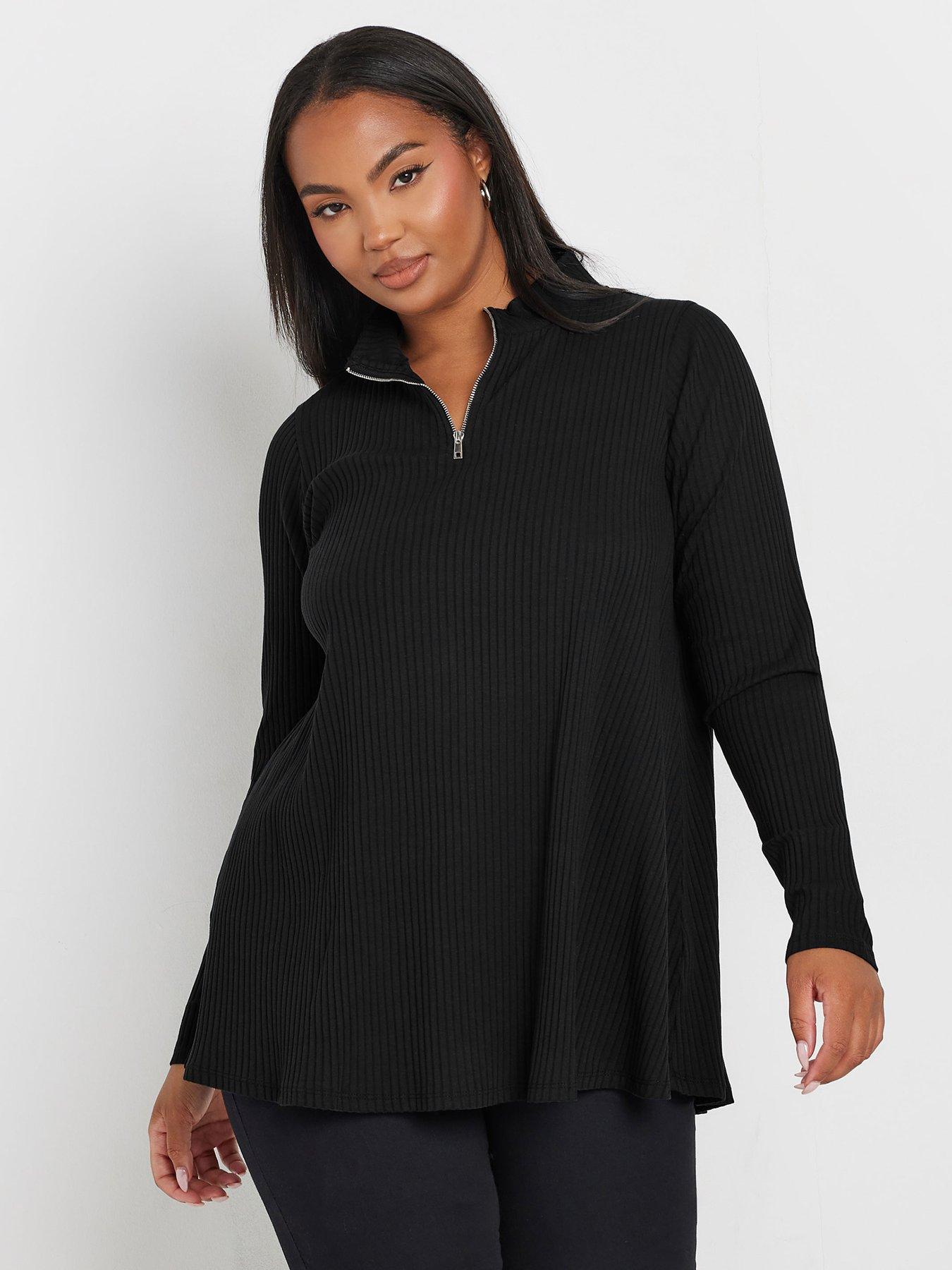 yours-curve-quarter-zip-rib-top-black