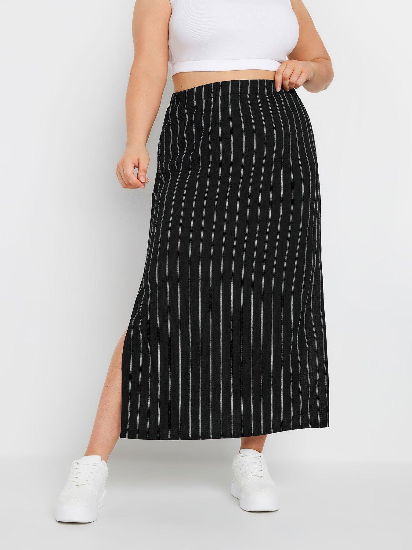 Image of Yours Curve Pinstripe Textured Tube Skirt - Black