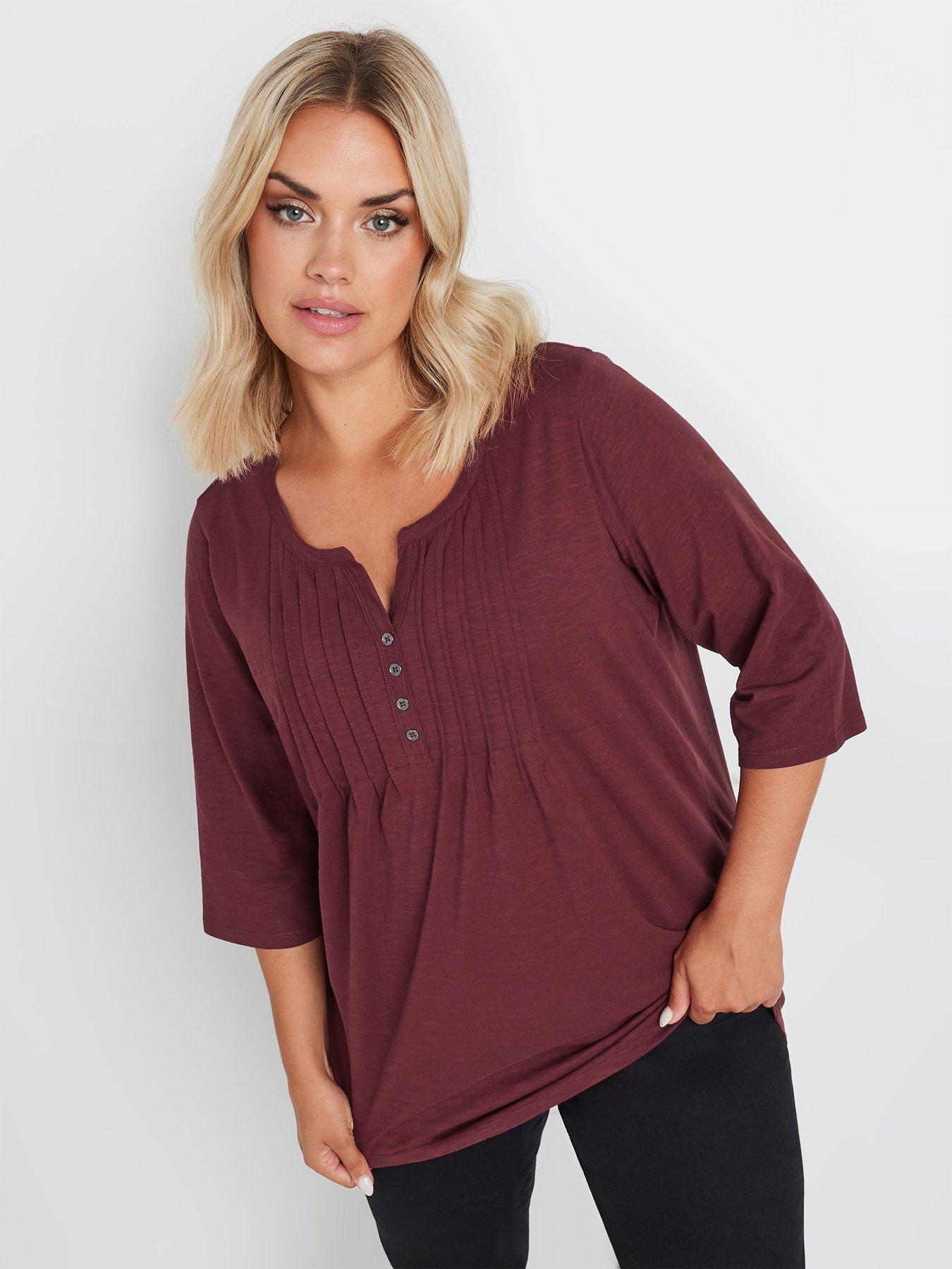 yours-curve-pintuck-henley-top-red