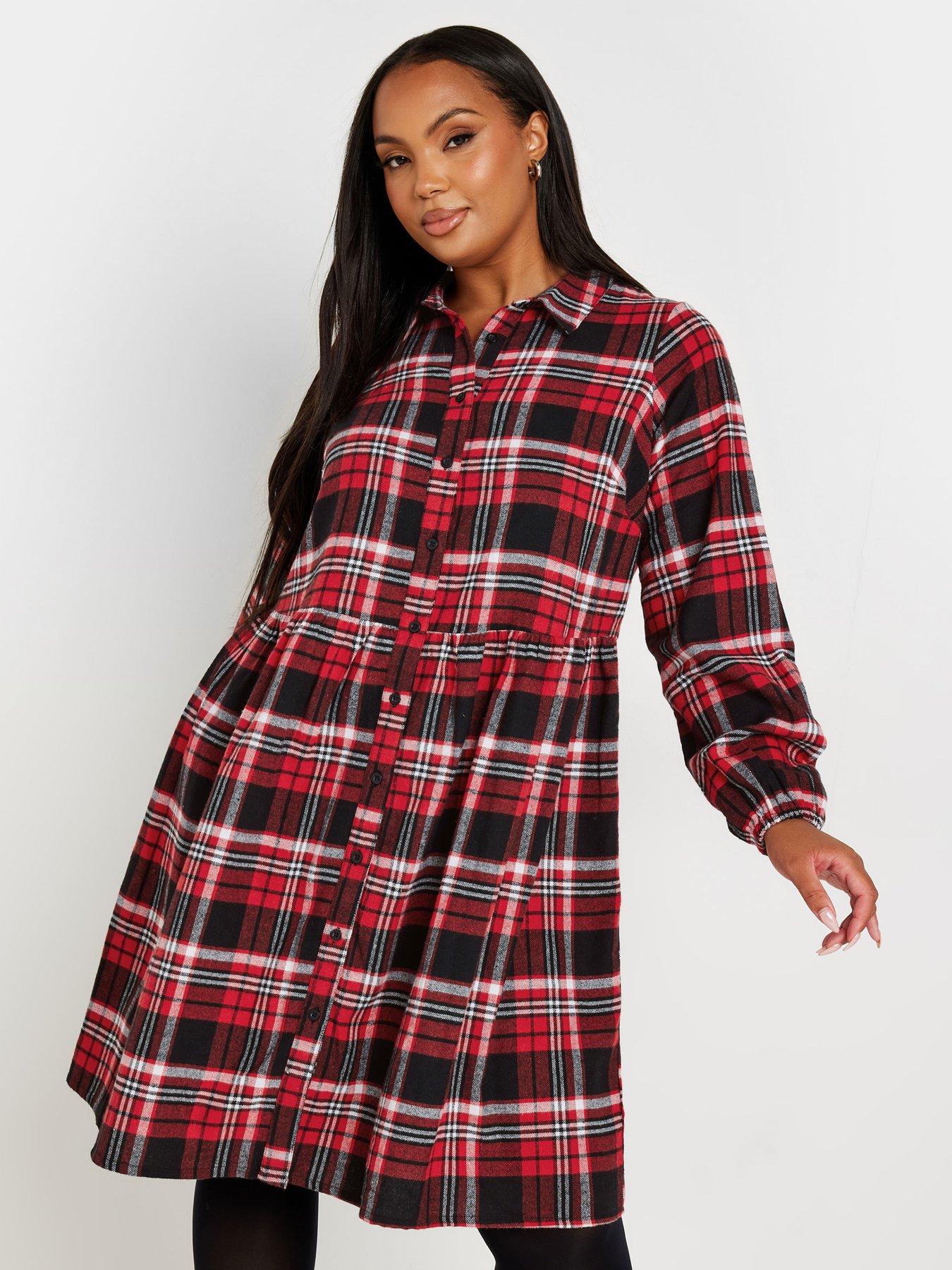 yours-curve-long-sleeve-mini-check-shirt-dress