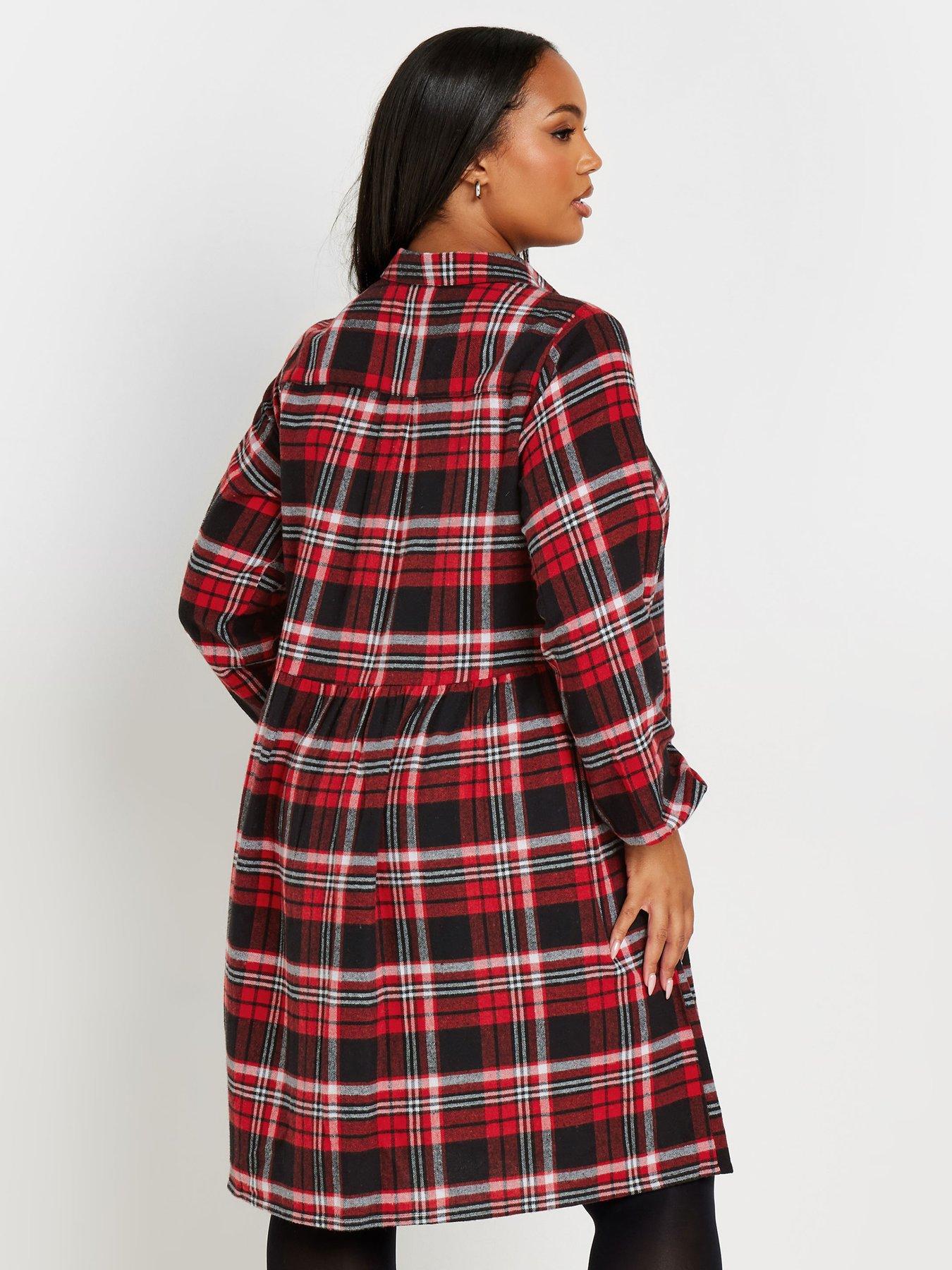 yours-curve-long-sleeve-mini-check-shirt-dressstillFront