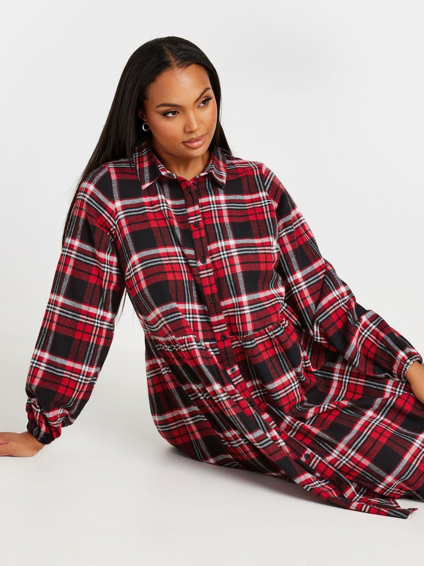 yours-curve-long-sleeve-mini-check-shirt-dressoutfit