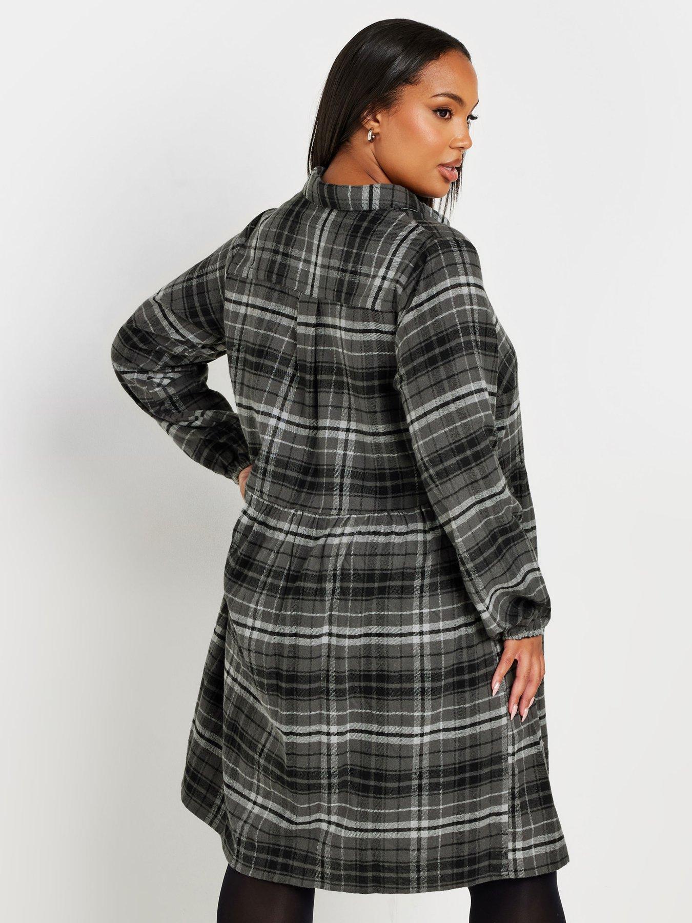 yours-curve-long-sleeve-mini-check-shirt-dressstillFront