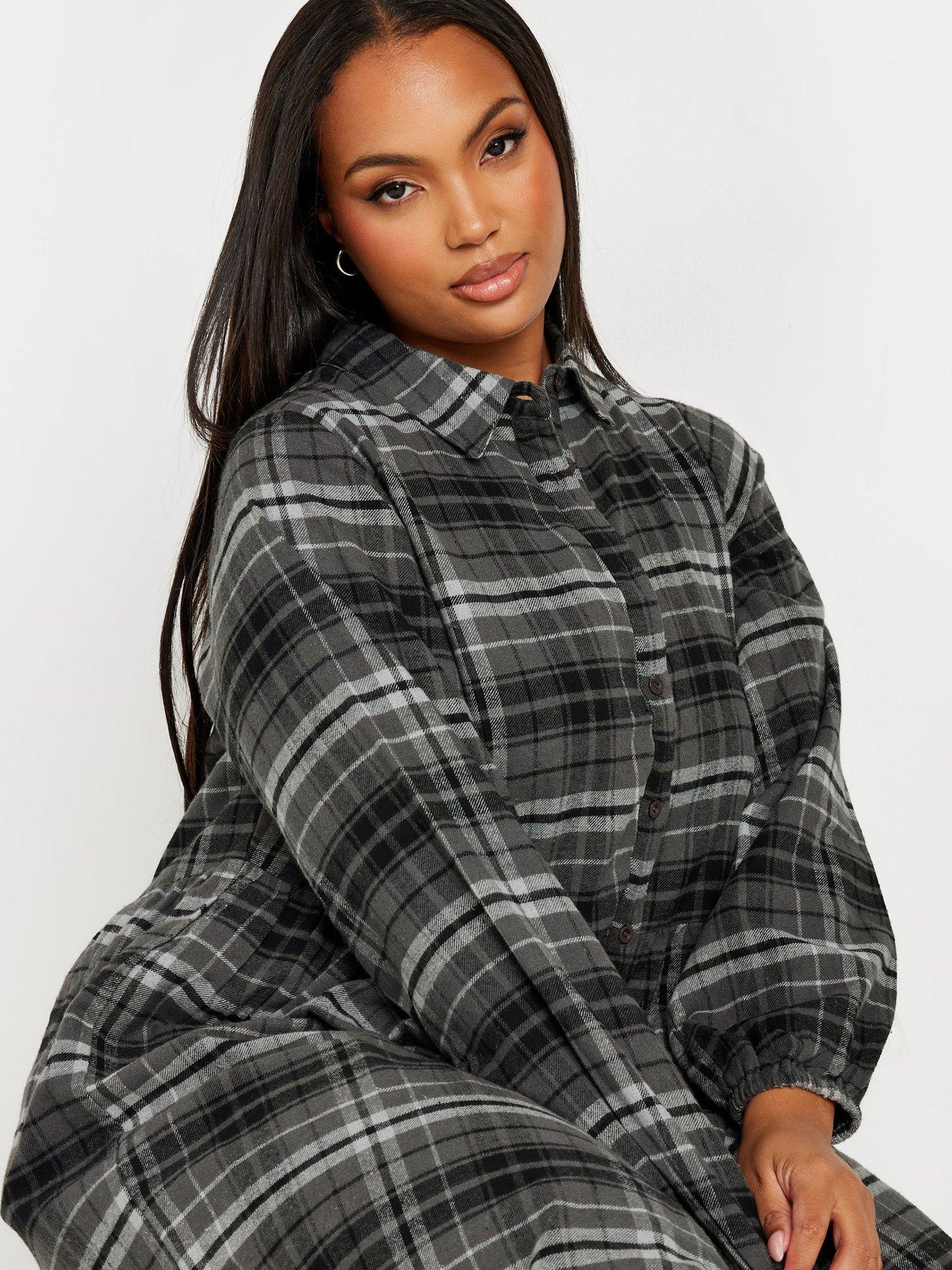 yours-curve-long-sleeve-mini-check-shirt-dressoutfit