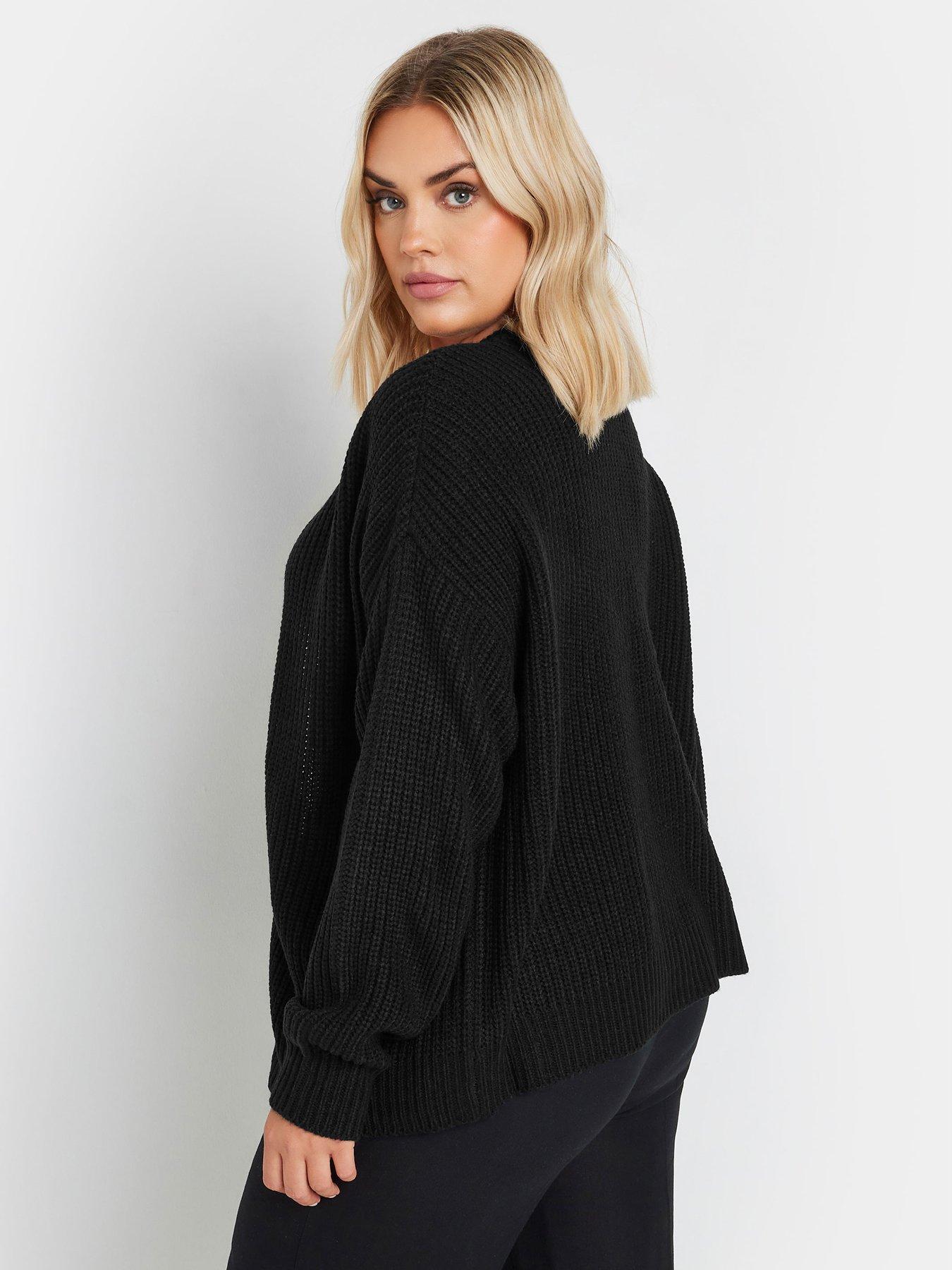 yours-curve-zip-thru-knitted-bomber-cardigan-blackstillFront