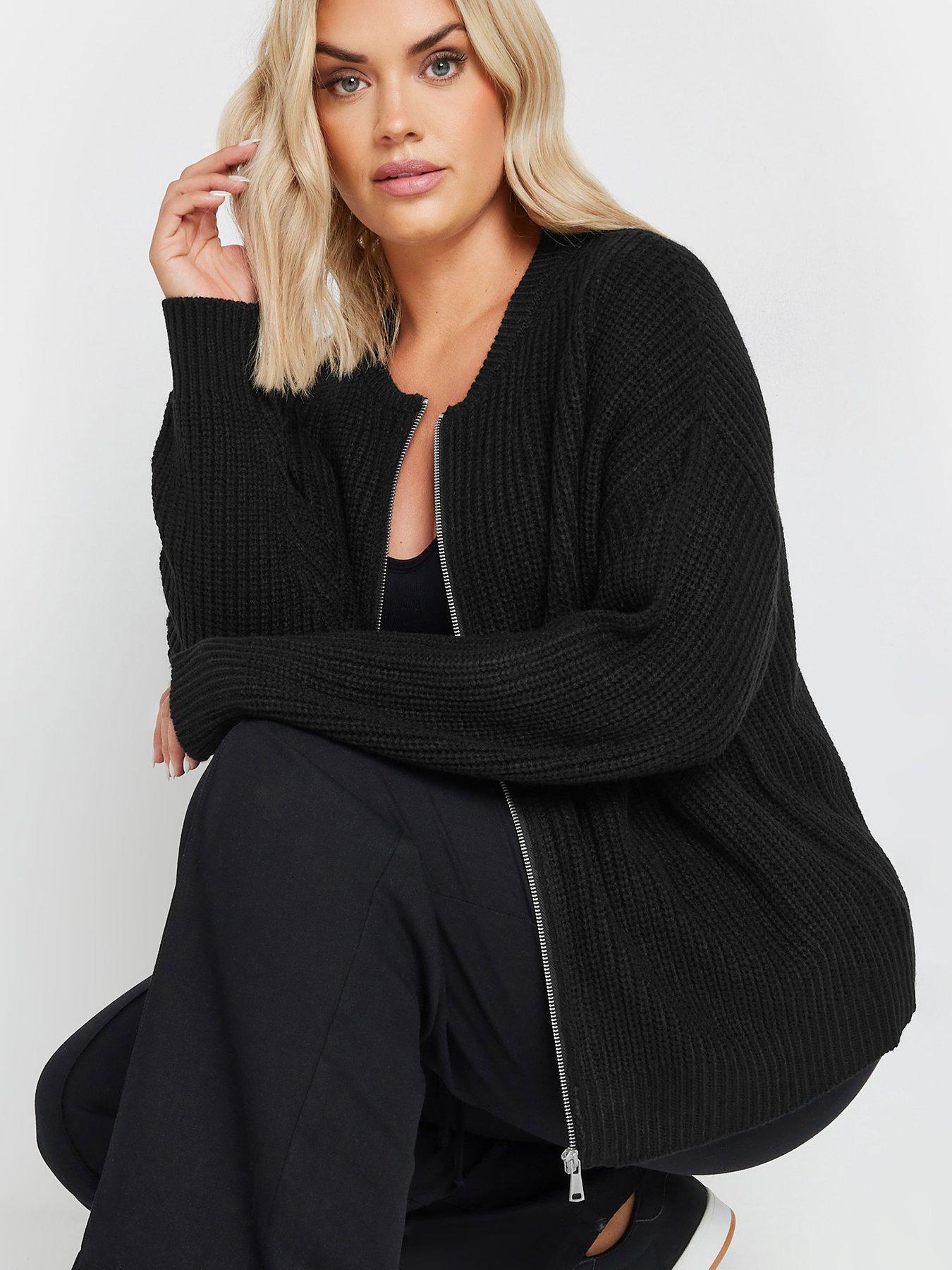 yours-curve-zip-thru-knitted-bomber-cardigan-blackoutfit