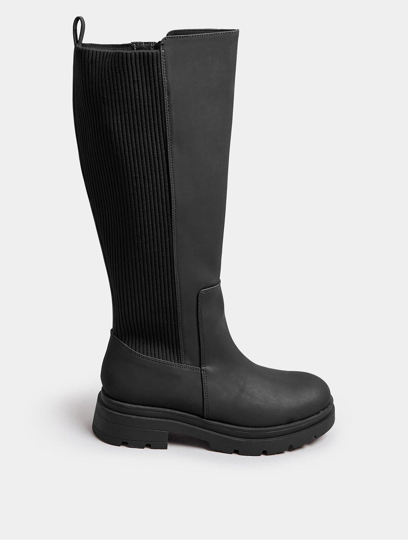 yours-extra-wide-fit-sock-panel-knee-boot-black