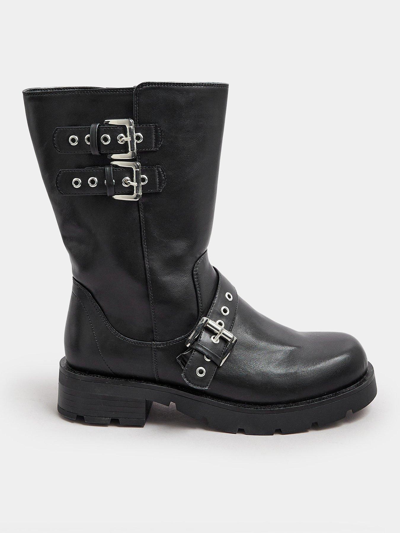 yours-extra-wide-fit-3-strap-calf-biker-boot-black