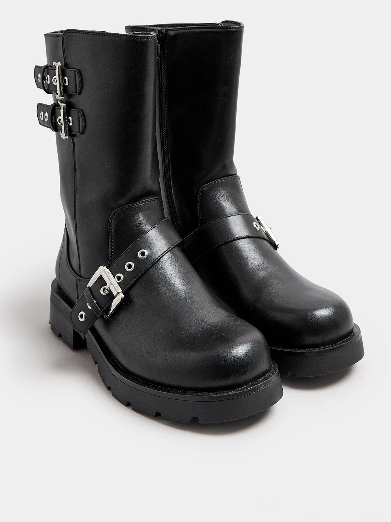 yours-extra-wide-fit-3-strap-calf-biker-boot-blackstillFront