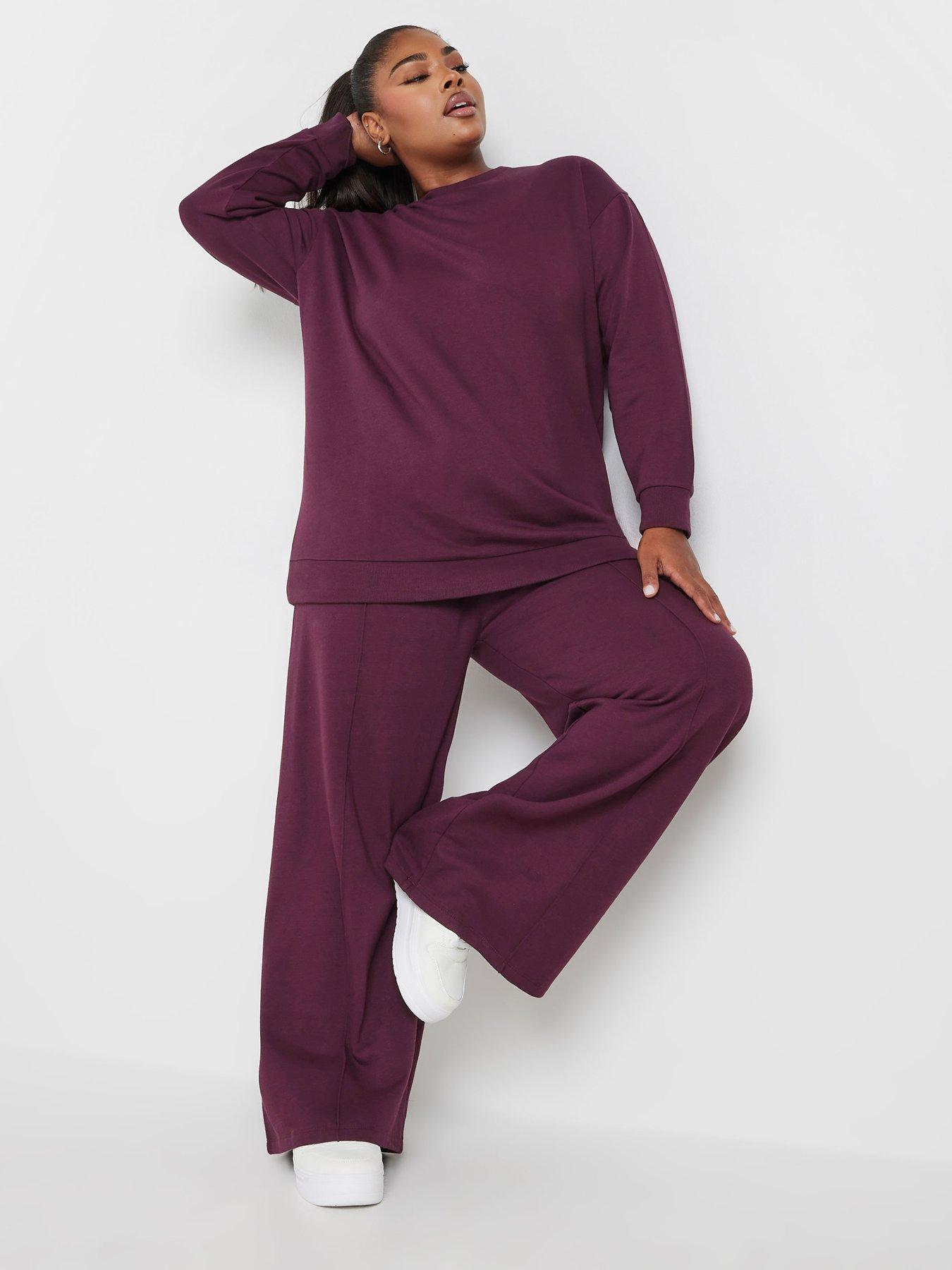 yours-curve-crew-neck-sweatshirt-with-wide-leg-jogger-set-redfront