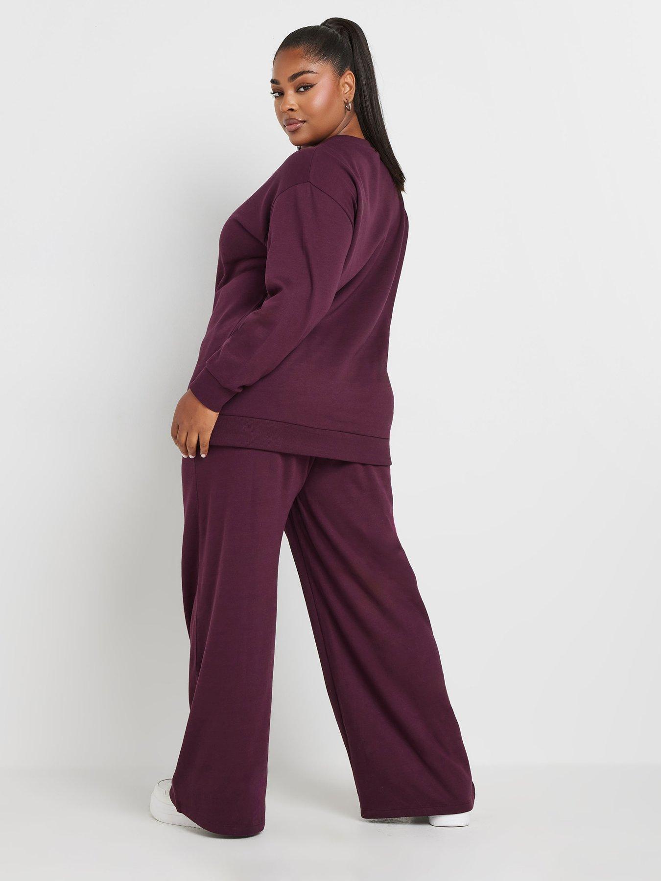 yours-curve-crew-neck-sweatshirt-with-wide-leg-jogger-set-redstillFront