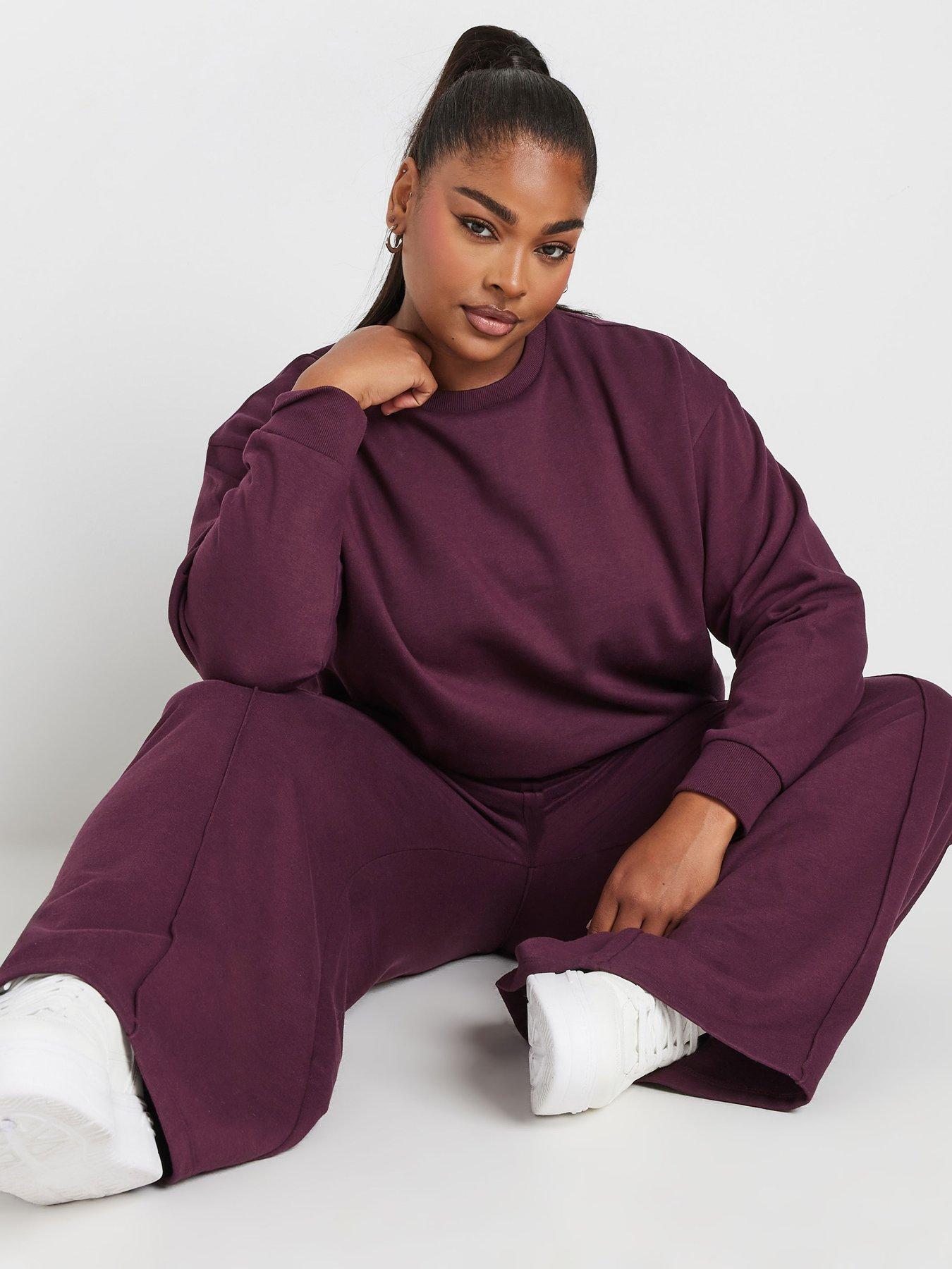 yours-curve-crew-neck-sweatshirt-with-wide-leg-jogger-set-redback