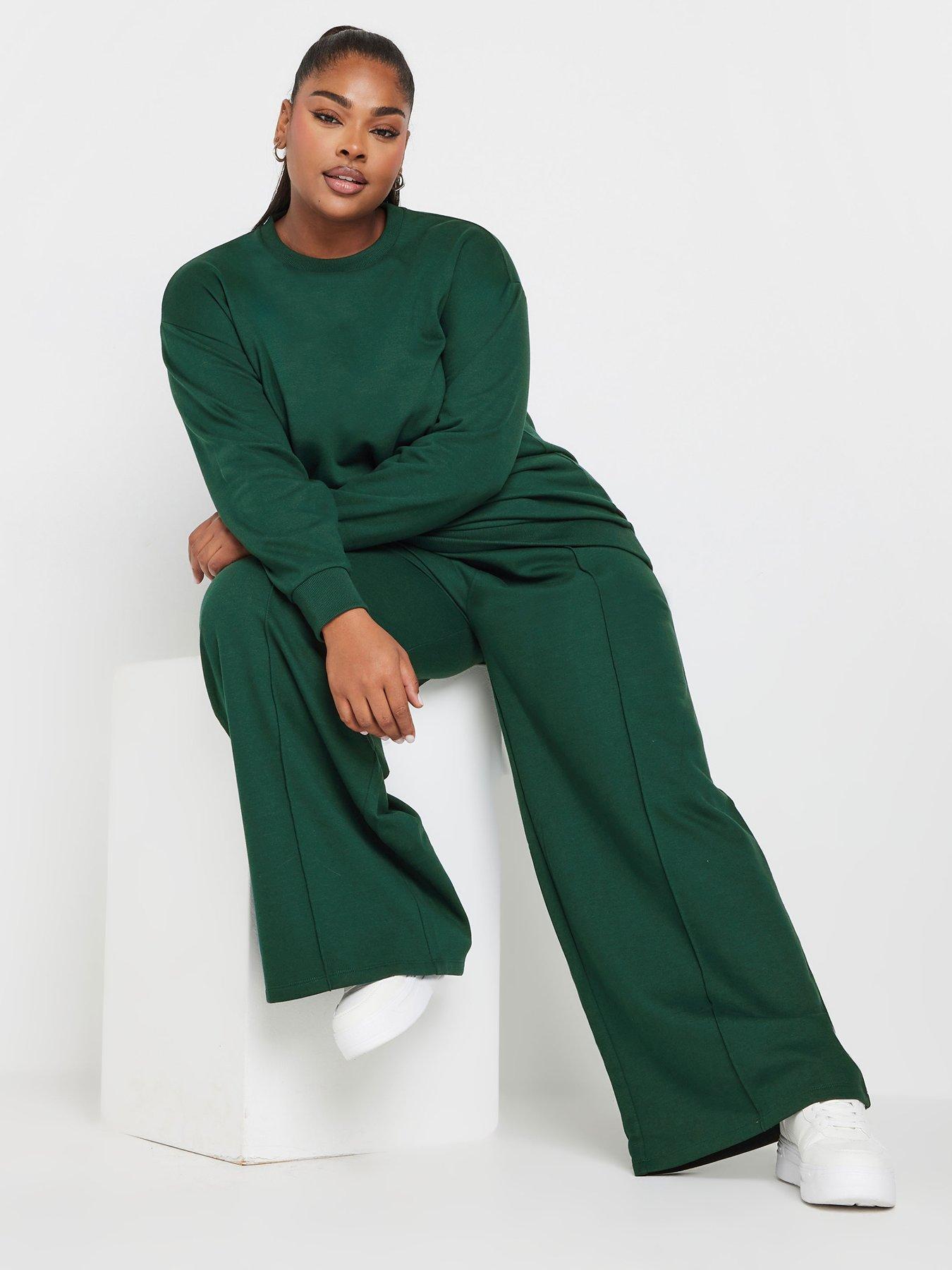 yours-curve-crew-neck-sweatshirt-with-wide-leg-jogger-set-green