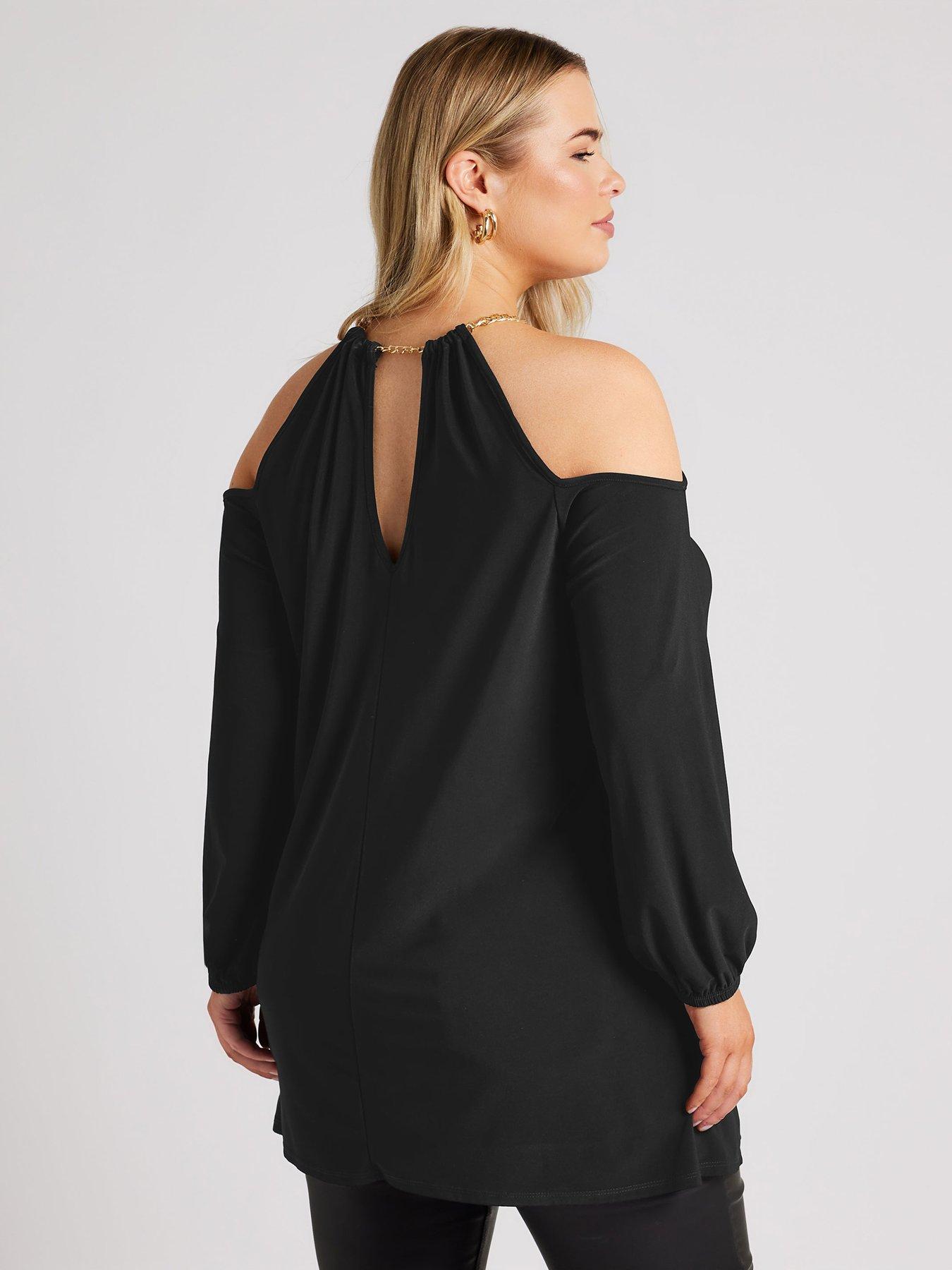 yours-curve-chain-halter-cold-shoulder-long-sleeve-top-blackstillFront