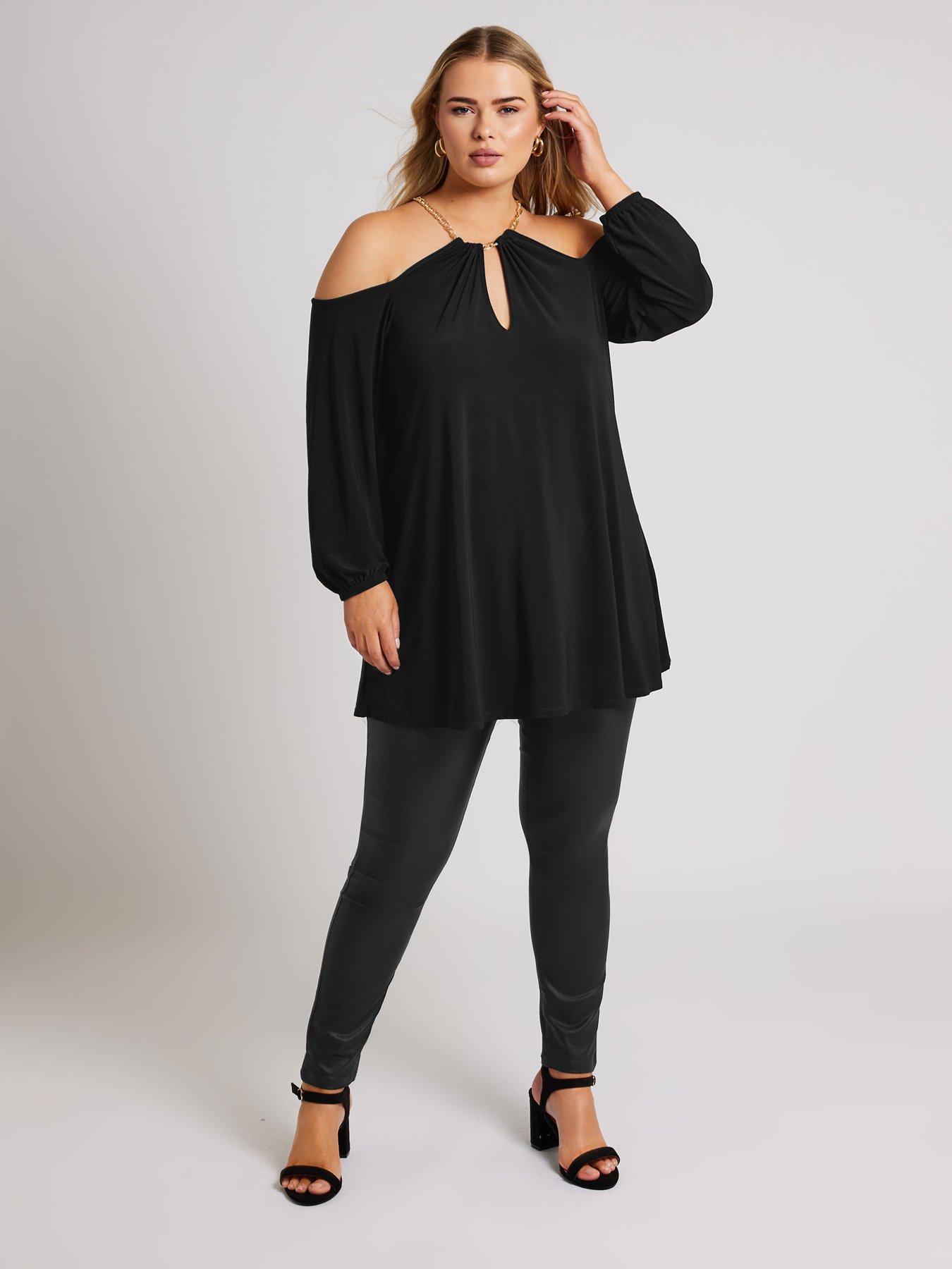 yours-curve-chain-halter-cold-shoulder-long-sleeve-top-blackback