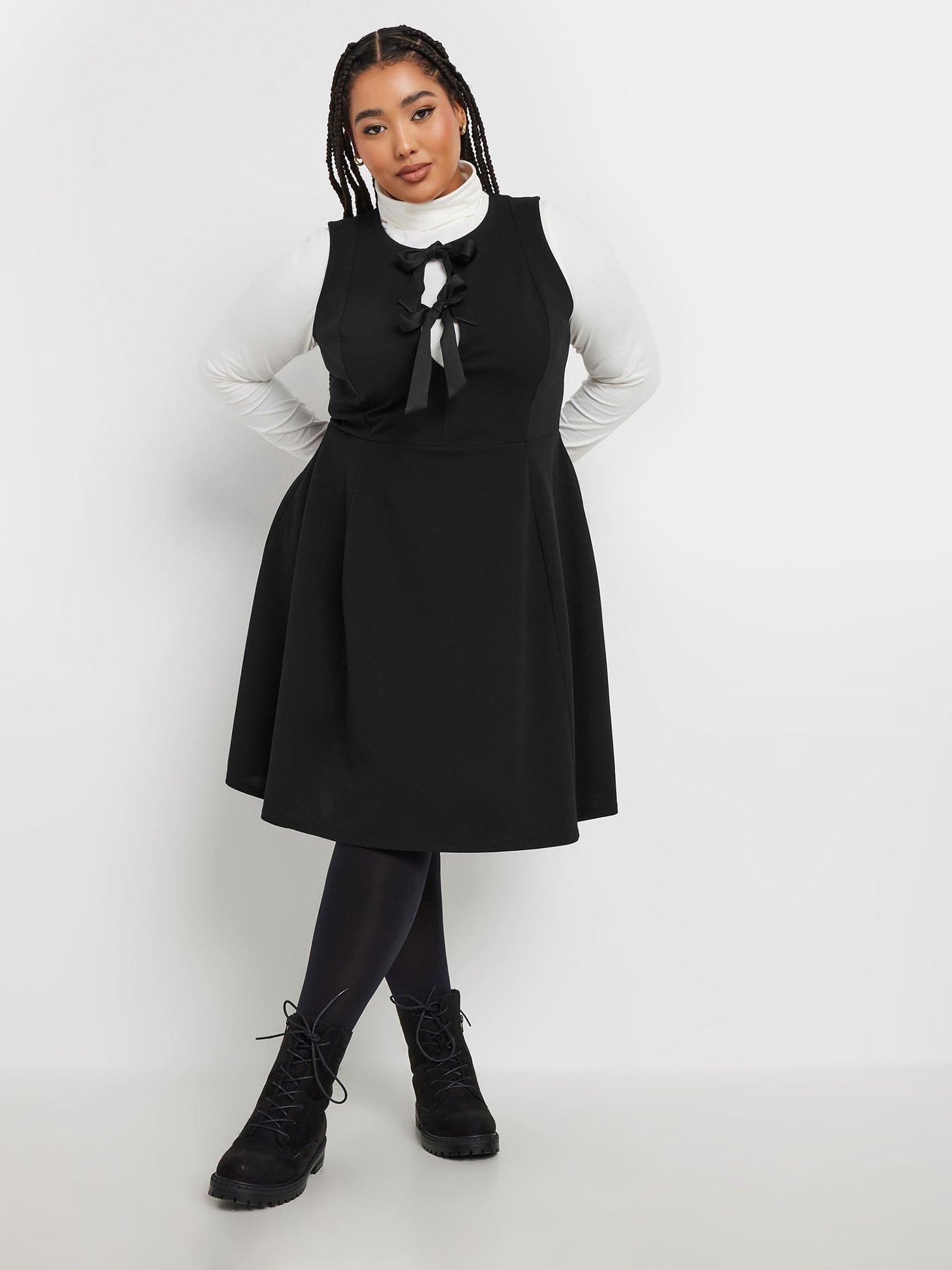 yours-curve-crew-neck-double-bow-scuba-pinafore-dress-black