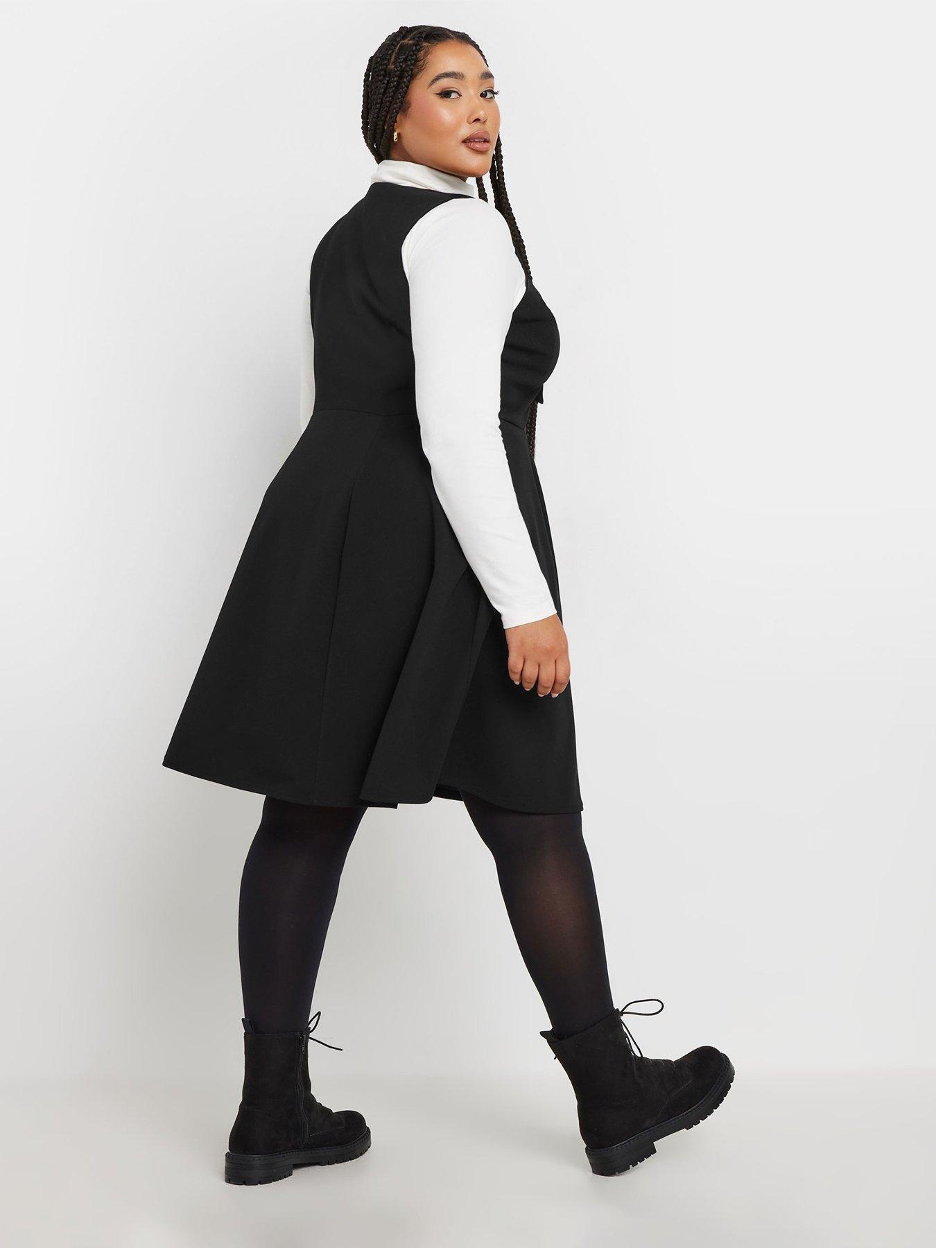 yours-curve-crew-neck-double-bow-scuba-pinafore-dress-blackstillFront