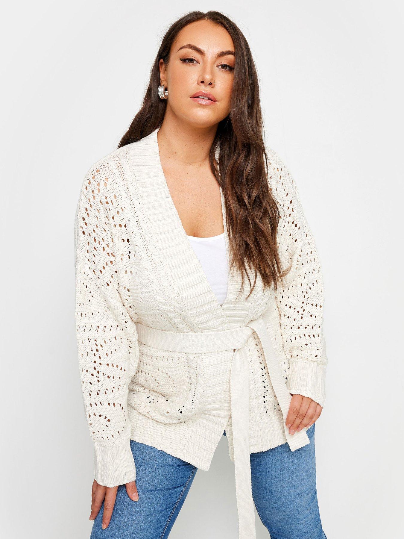 yours-curve-pointelle-mix-belted-cardigan-beige