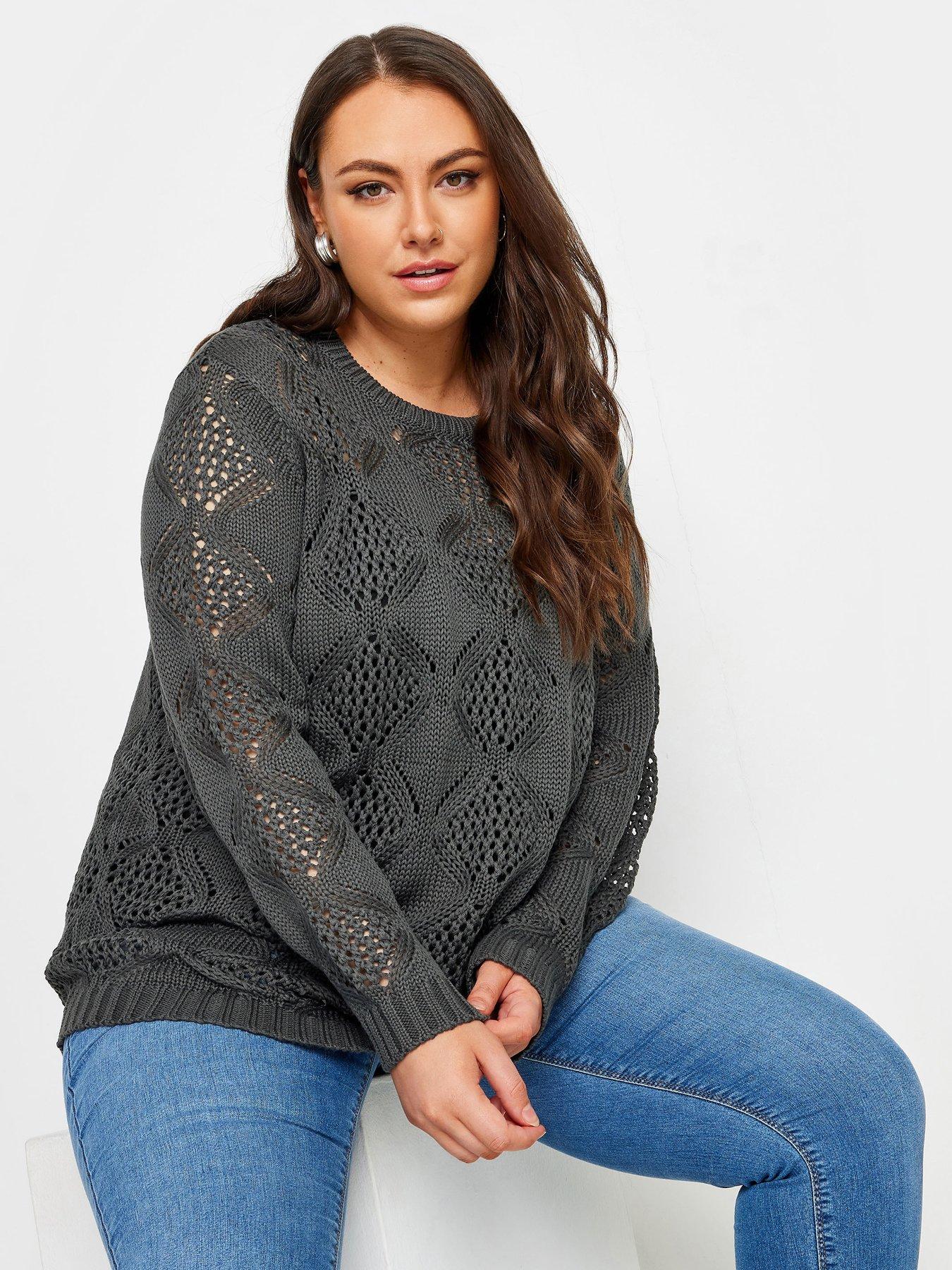 yours-curve-pointelle-mesh-stitch-jumper-grey