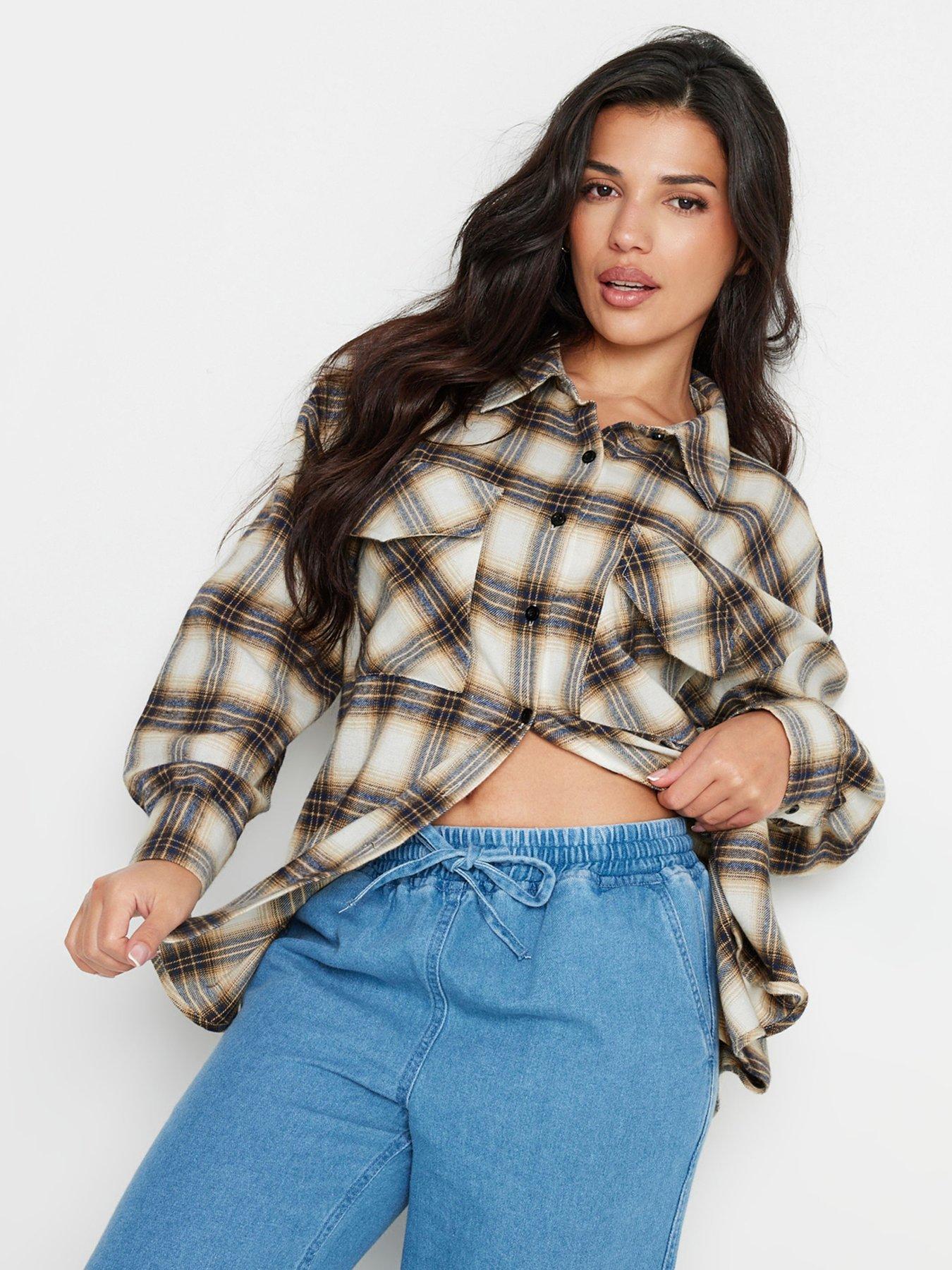 pixiegirl-petite-brushed-check-shirt-brown