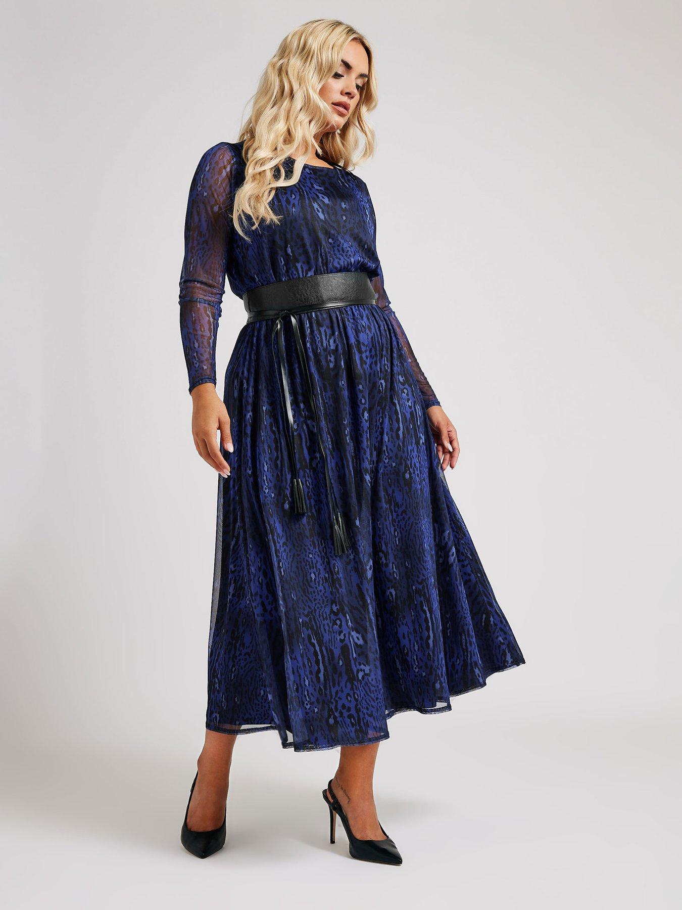 yours-curve-long-sleeve-mesh-dress-with-belt-blueback