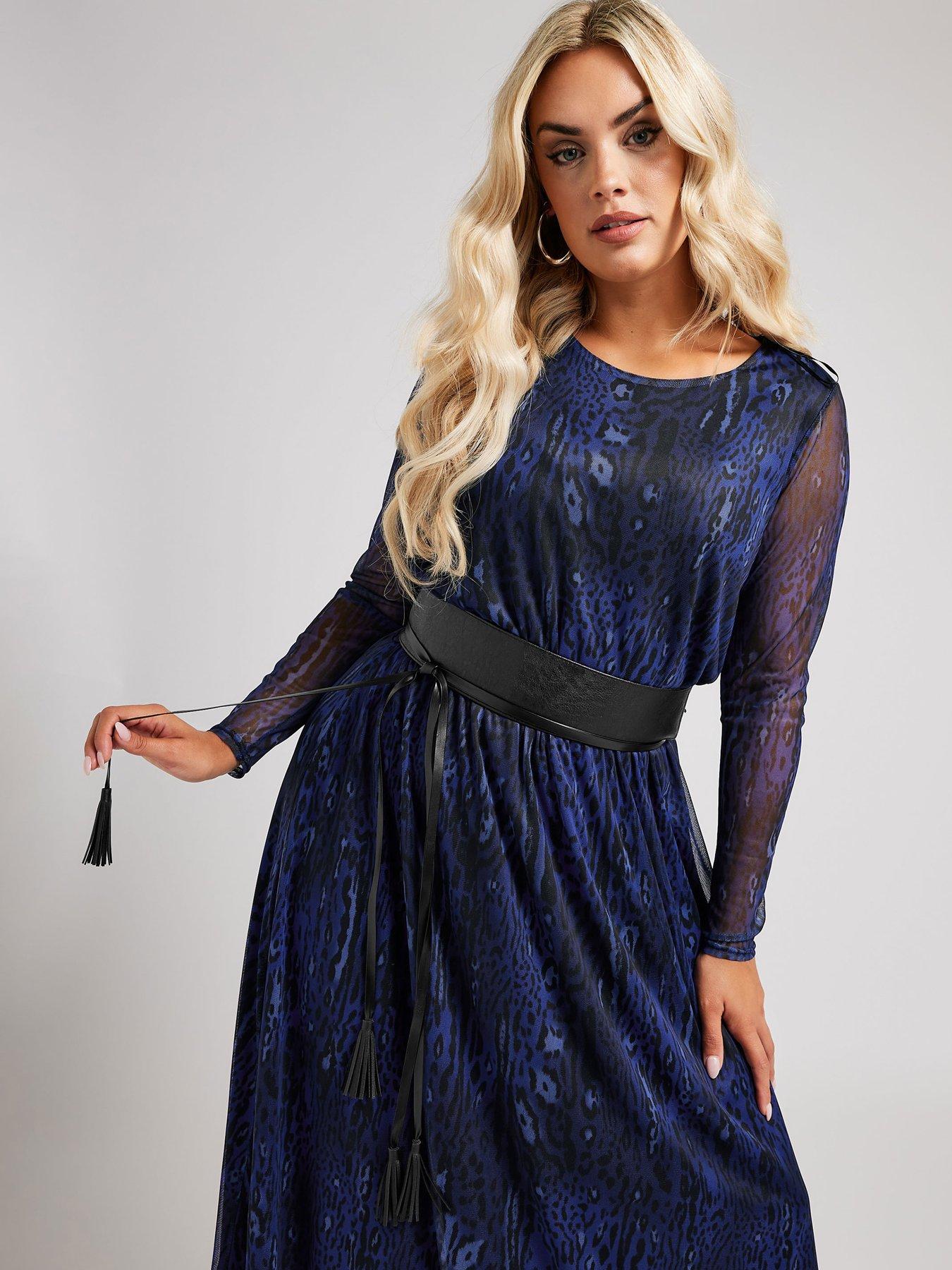 yours-curve-long-sleeve-mesh-dress-with-belt-blueoutfit