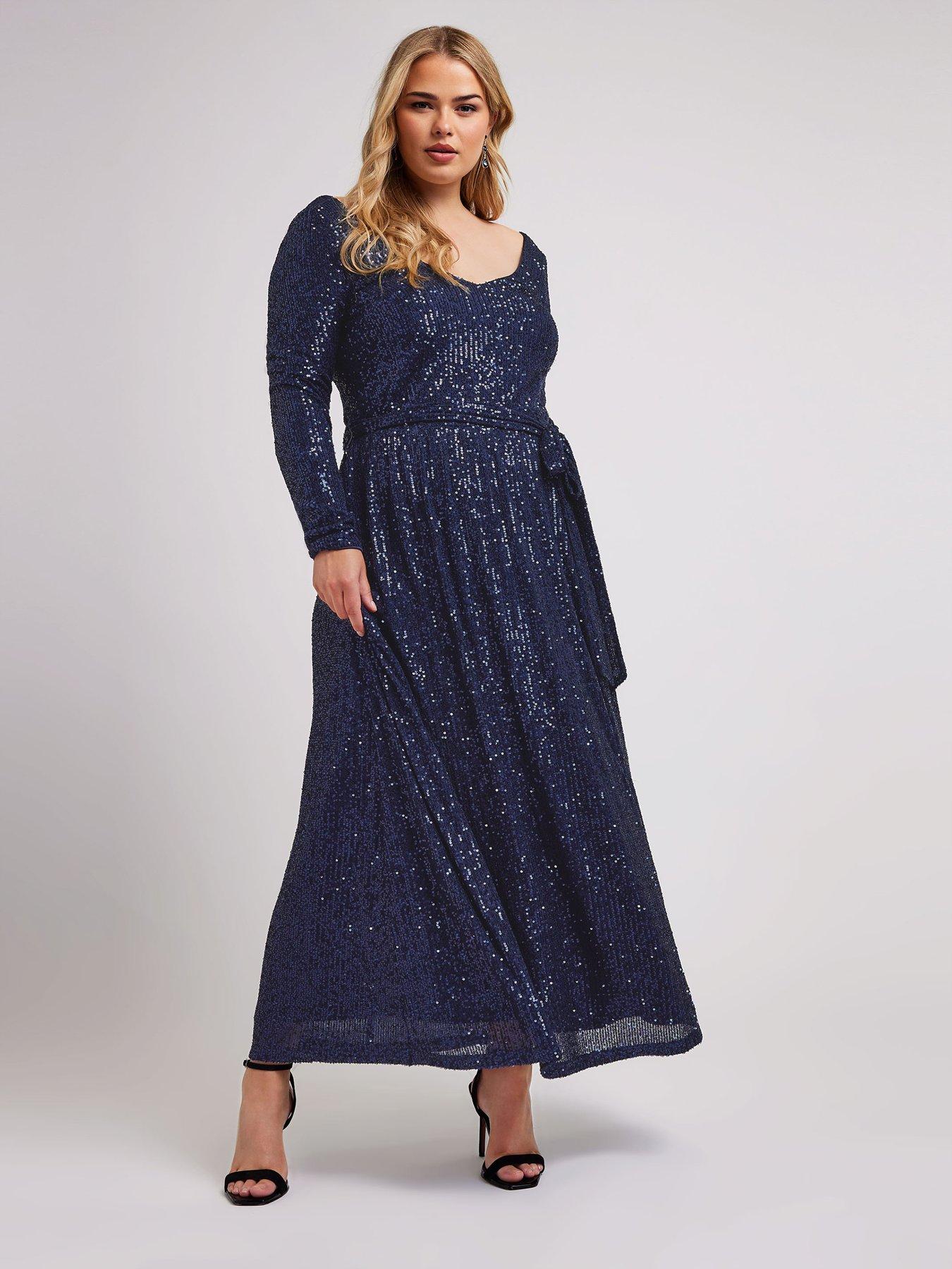 yours-curve-sequin-v-neck-long-sleeve-maxi-dress-blue