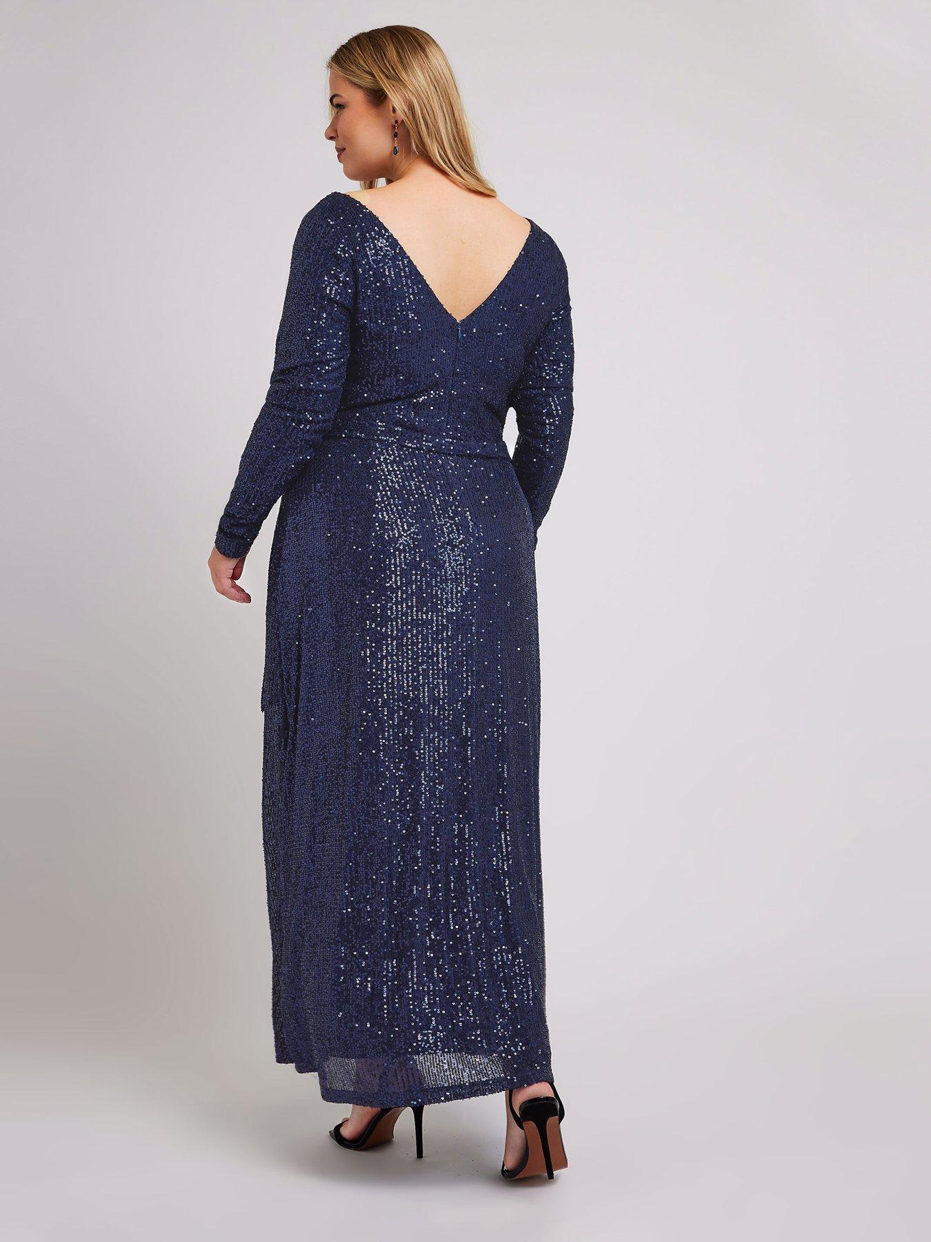 yours-curve-sequin-v-neck-long-sleeve-maxi-dress-bluestillFront