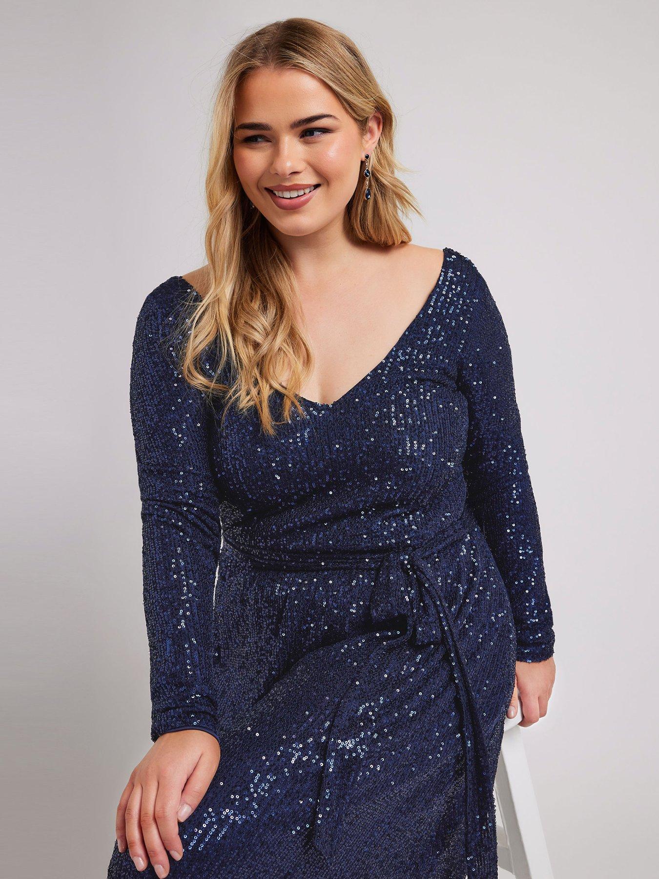 yours-curve-sequin-v-neck-long-sleeve-maxi-dress-blueoutfit