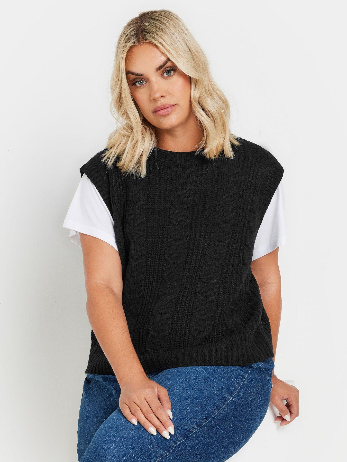 yours-curve-cropped-cable-vest-blackfront