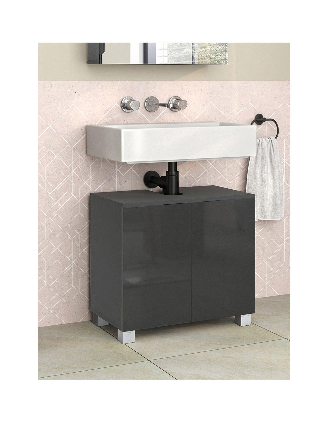 Image of Dorel Home Atlas 2 Drawer Under Sink Cabinet - Grey Gloss