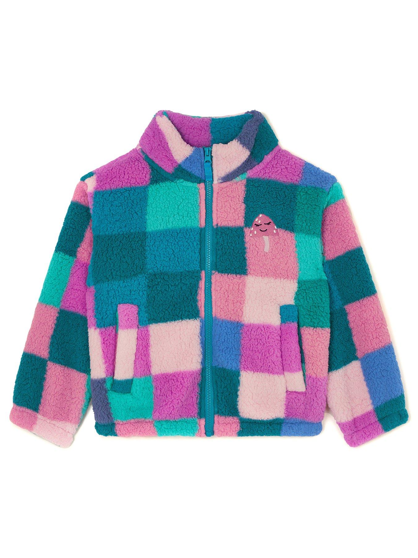 monsoon-girls-check-print-mushroom-zip-fleece-jacket-multi