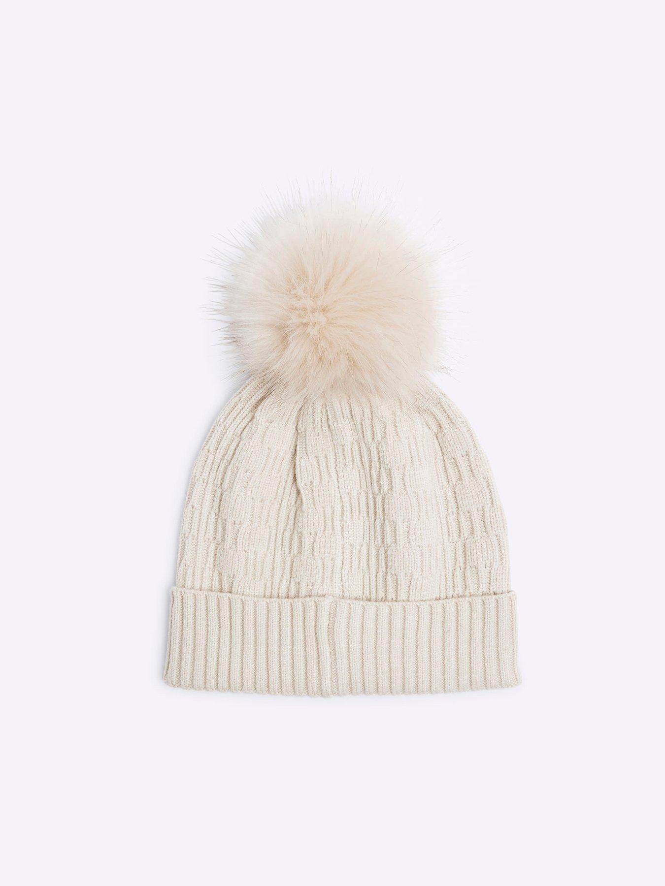 Image 2 of 3 of River Island Older Boy Pom Pom Beanie Hat - Beige