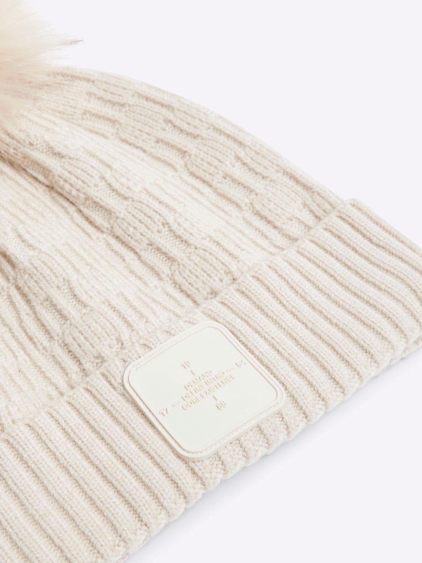 Image 3 of 3 of River Island Older Boy Pom Pom Beanie Hat - Beige