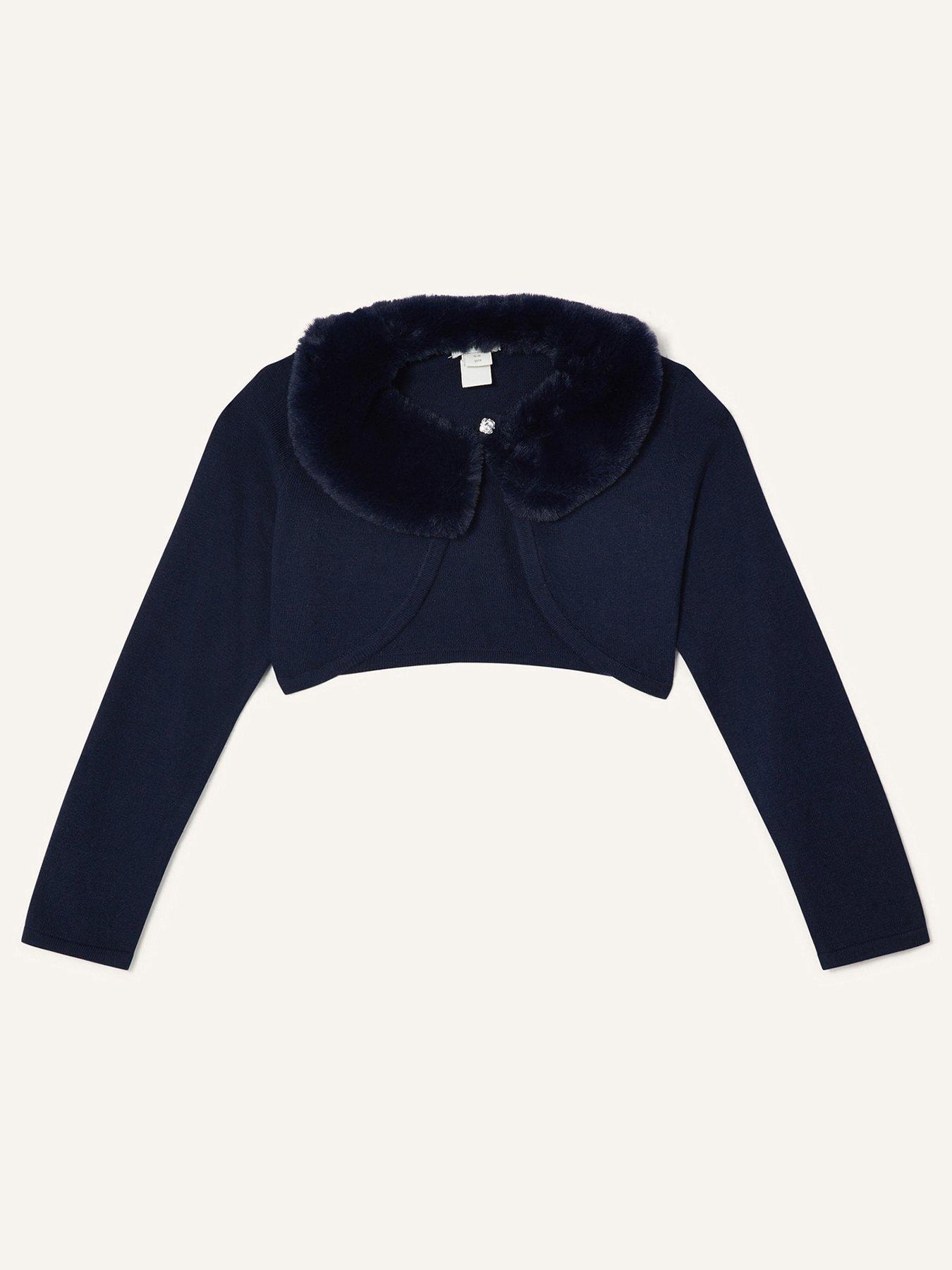 Image 1 of 3 of Monsoon Girls Super-soft Faux Fur Cardigan - Navy