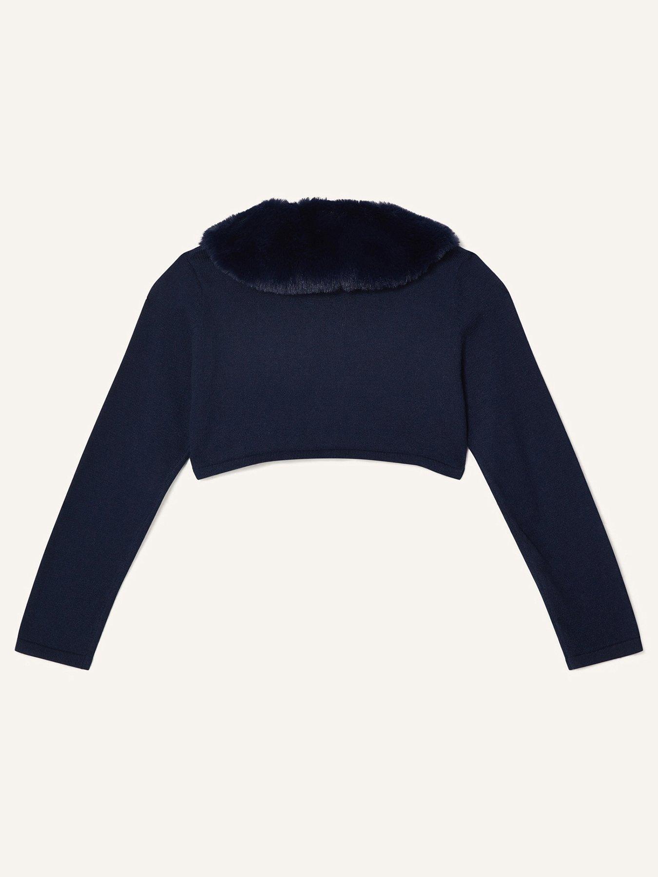 Image 2 of 3 of Monsoon Girls Super-soft Faux Fur Cardigan - Navy
