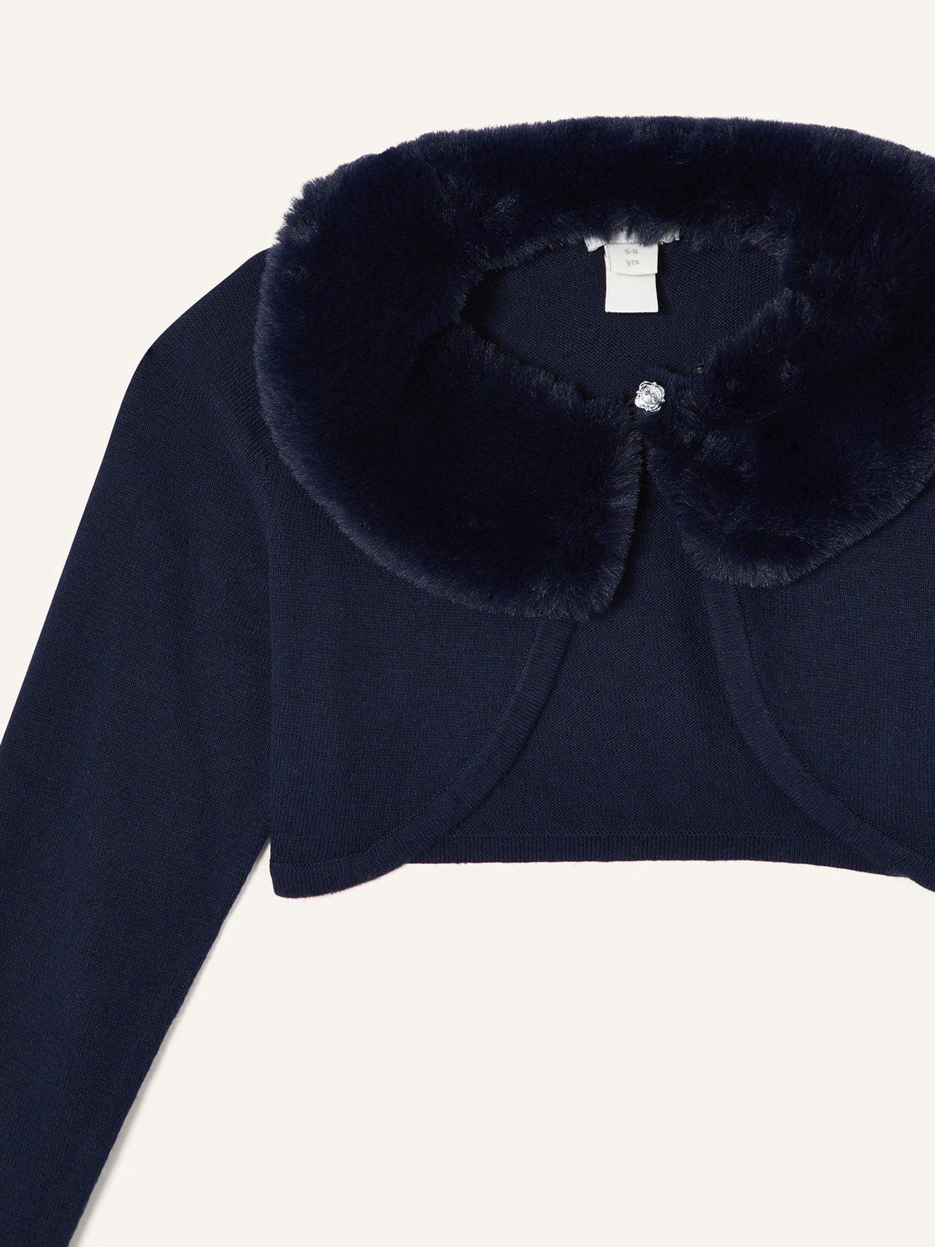 Image 3 of 3 of Monsoon Girls Super-soft Faux Fur Cardigan - Navy