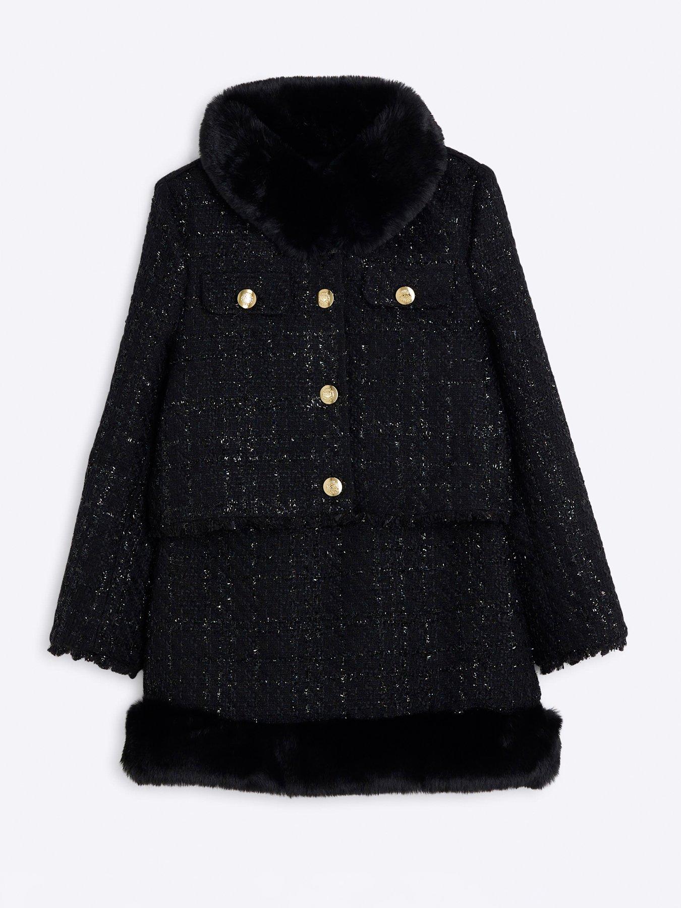 Image 2 of 5 of River Island Boucle Military Jacket Set - Black