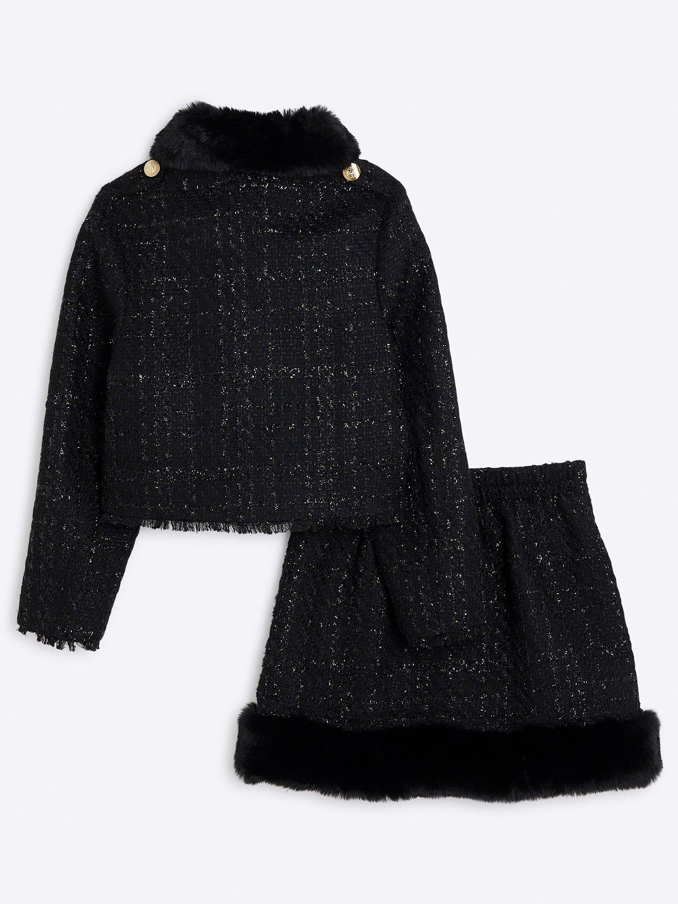 Image 3 of 5 of River Island Boucle Military Jacket Set - Black