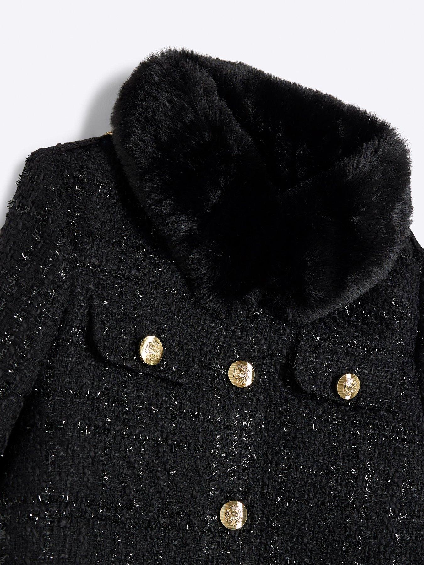 Image 4 of 5 of River Island Boucle Military Jacket Set - Black