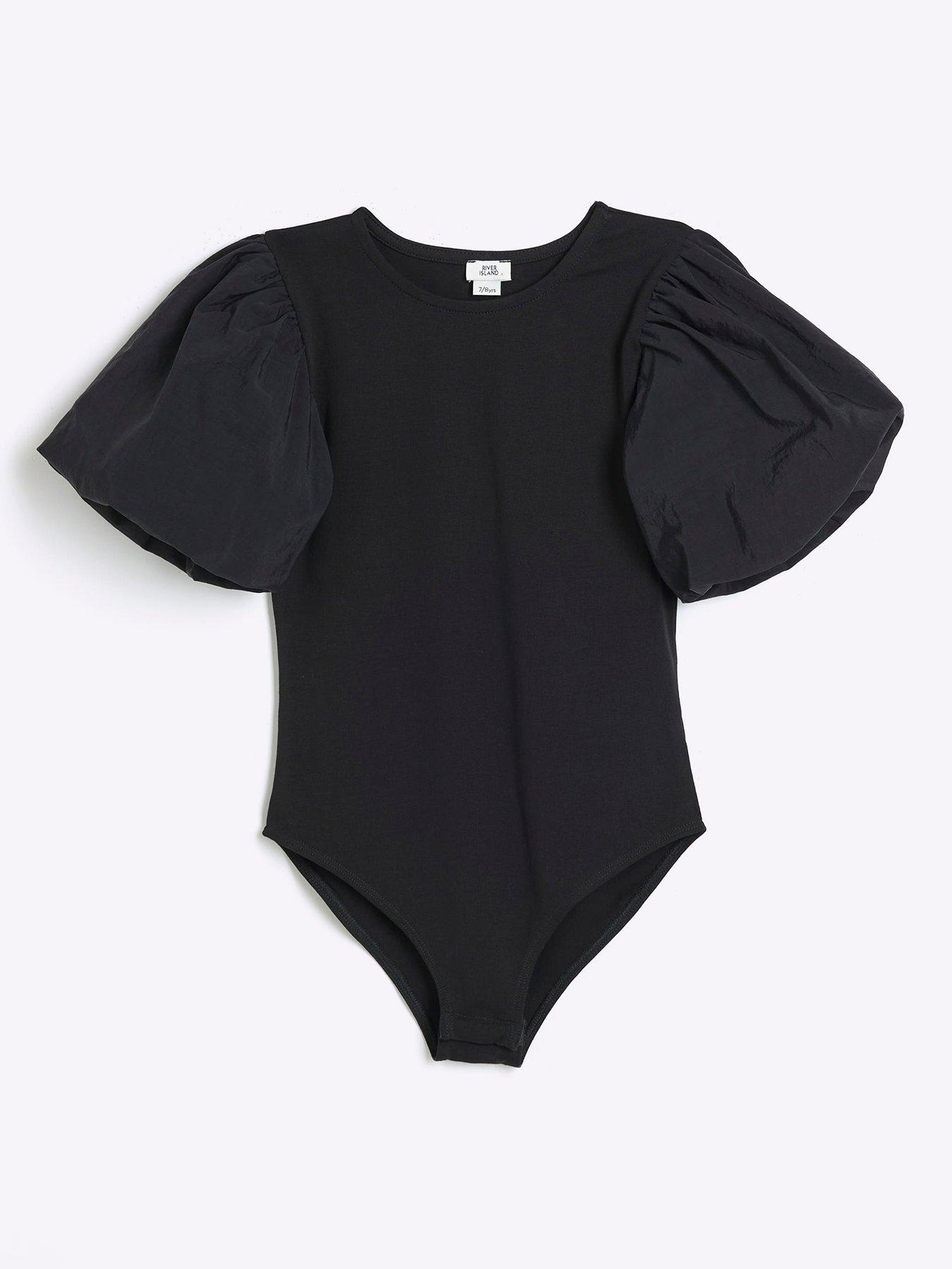 river-island-older-girl-puff-sleeve-party-bodysuit-blackfront